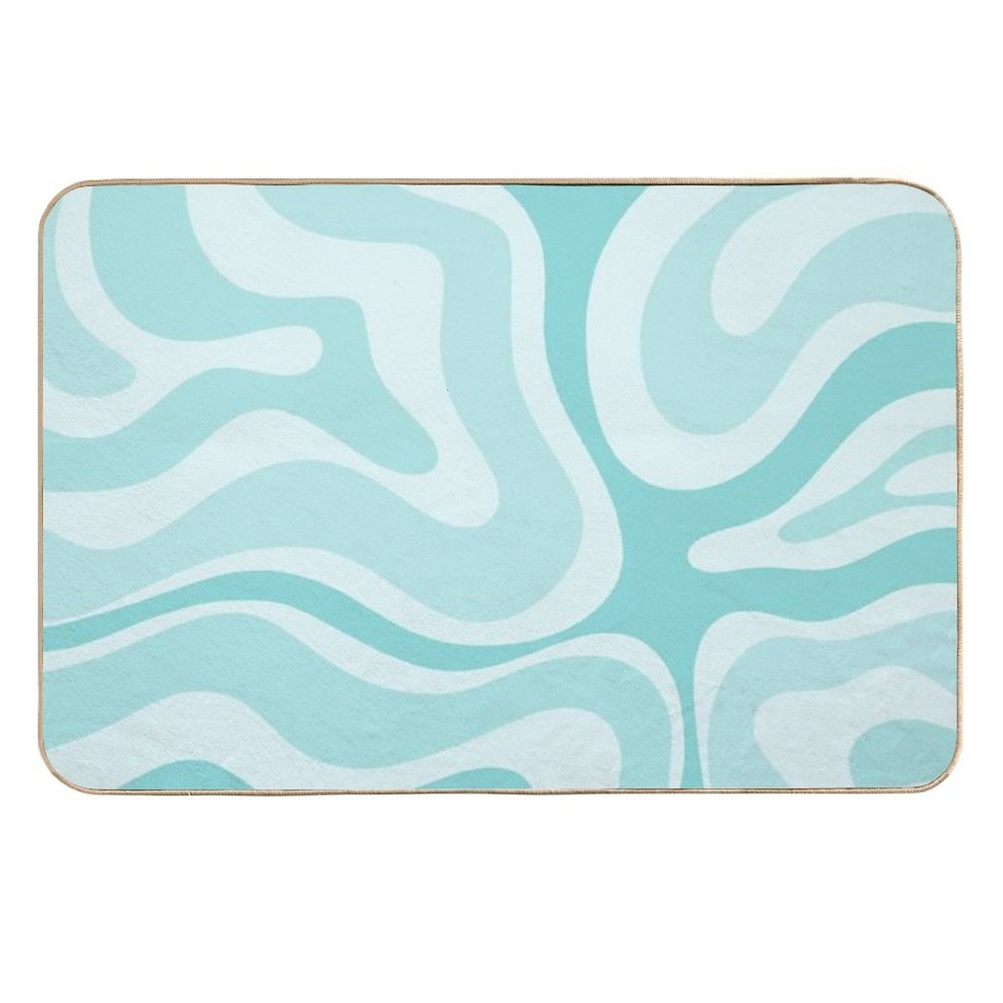 Modern Retro Liquid Swirl Abstract in Light Aqua Teal Blue Stain-Proof Bath Mat