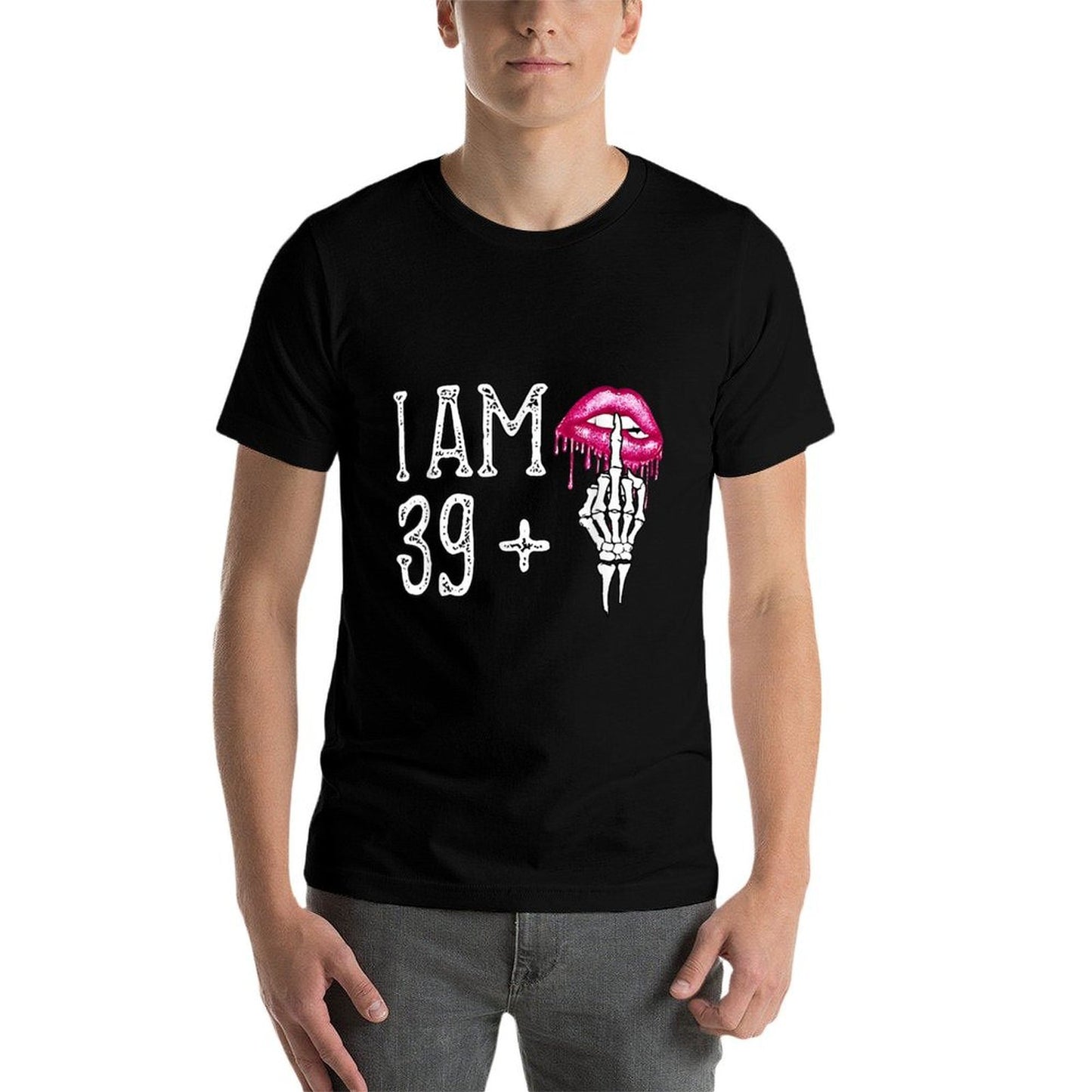 I'm 39 Plus 1 Middle Finger Skull Funny 40th Birthday Trendy Pattern T-Shirt