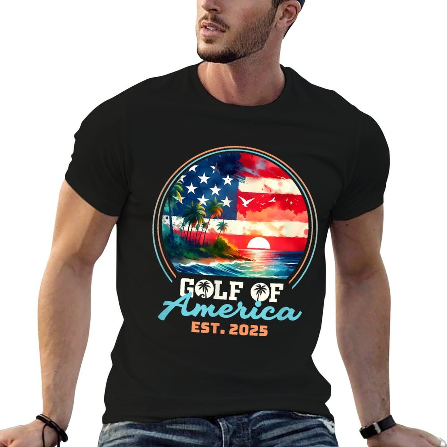 Gulf Of USA America Retro Vintage Beach Tagless Design T-Shirt