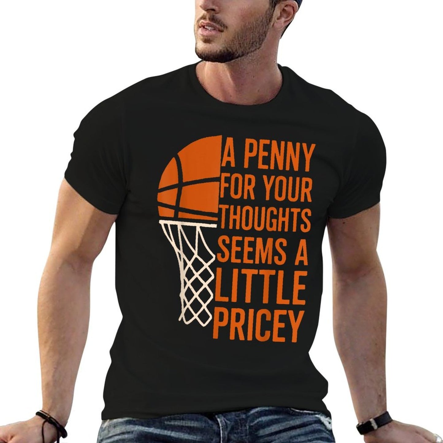 Penny For Your Thoughts Funny Basketball Sarcastic Joke Oversized Silhouette T-Shirt