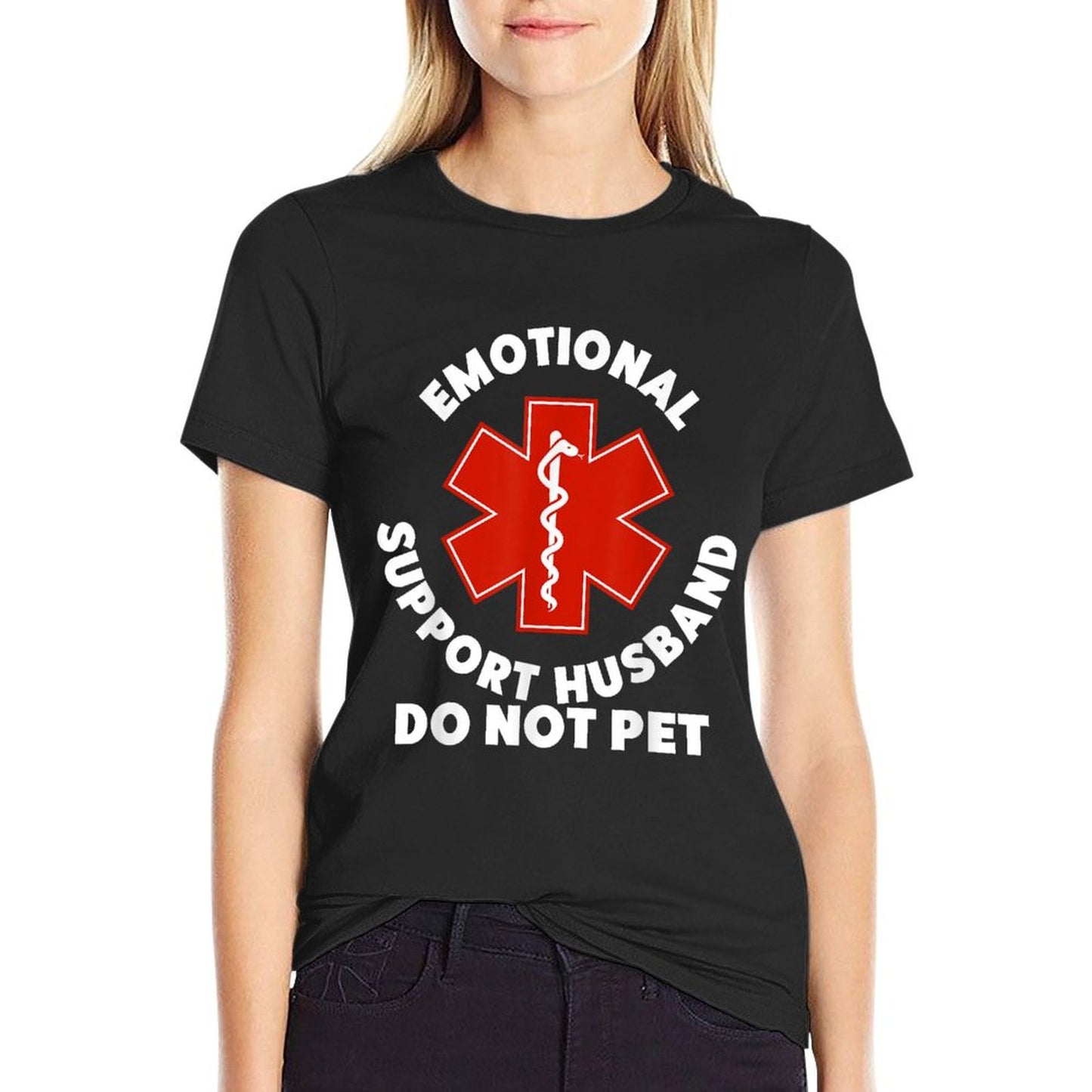 Emotional Support Husband Do Not Pet Funny Polyester Blend T-Shirt