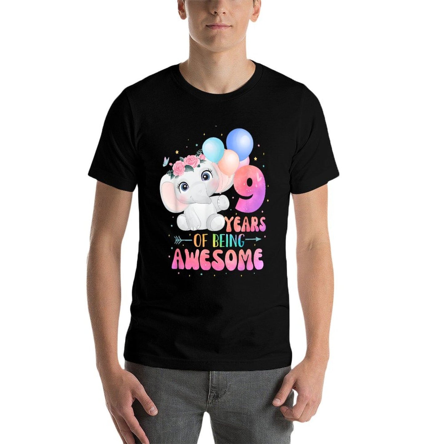 9 Years Of Being Awesome Cute Elephant 9th Birthday Girl Cotton T-Shirt