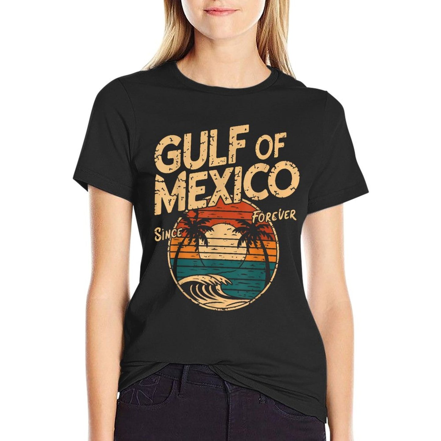 Gulf of USA America Funny Gulf of Mexico Flag Map Wrinkle-resistant T-Shirt