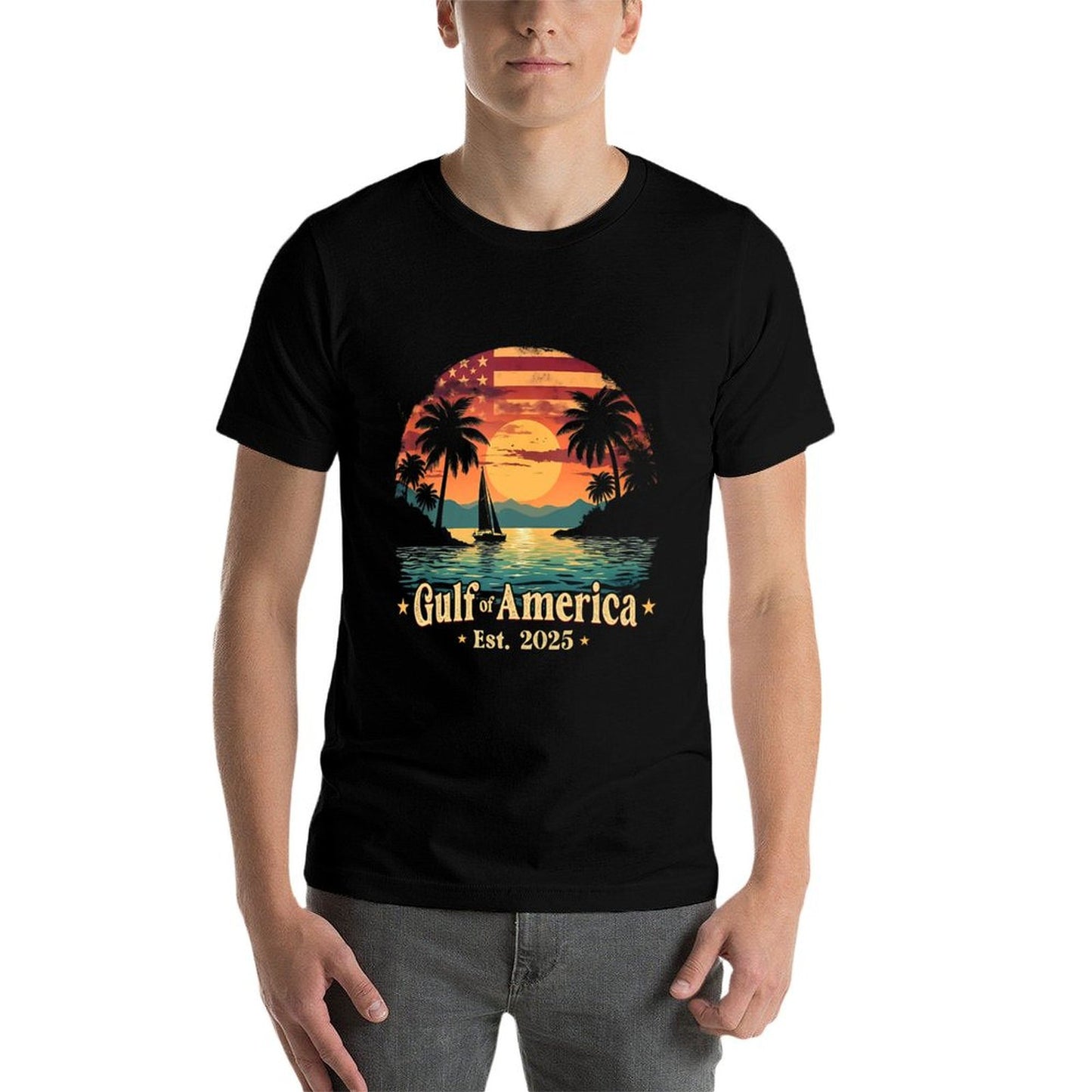 Vintage Gulf Of USA America Funny USA Flag Versatile T-Shirt