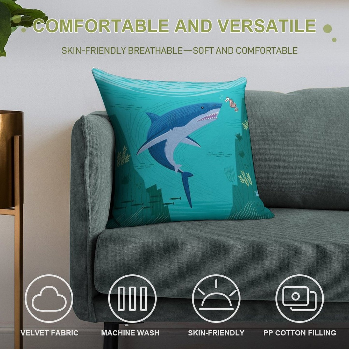 The Shark And The Seahorse Soft Multiple Sizes Throw Pillow