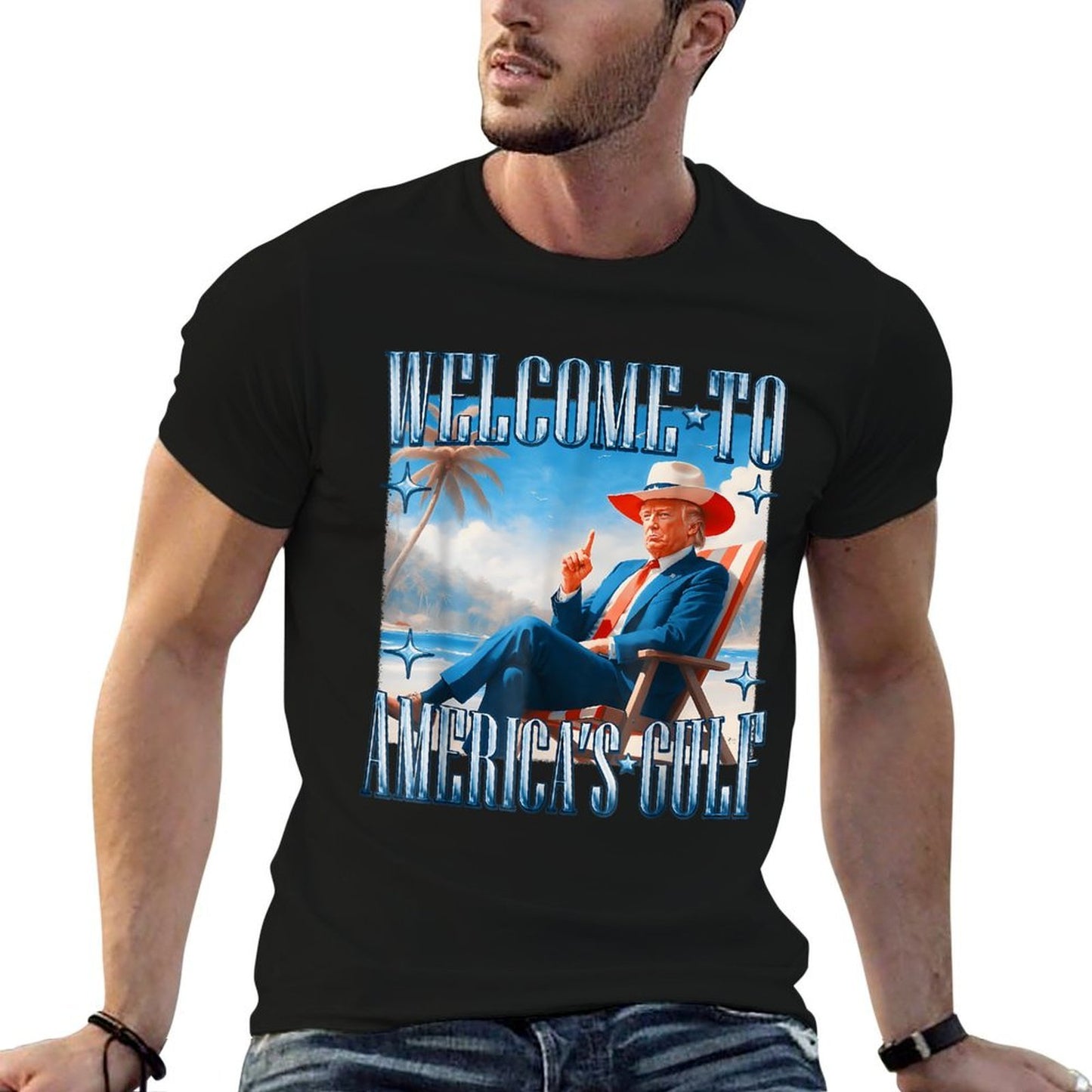 President Trump Welcome To America's Gulf Mexico Ribbed Collar T-Shirt