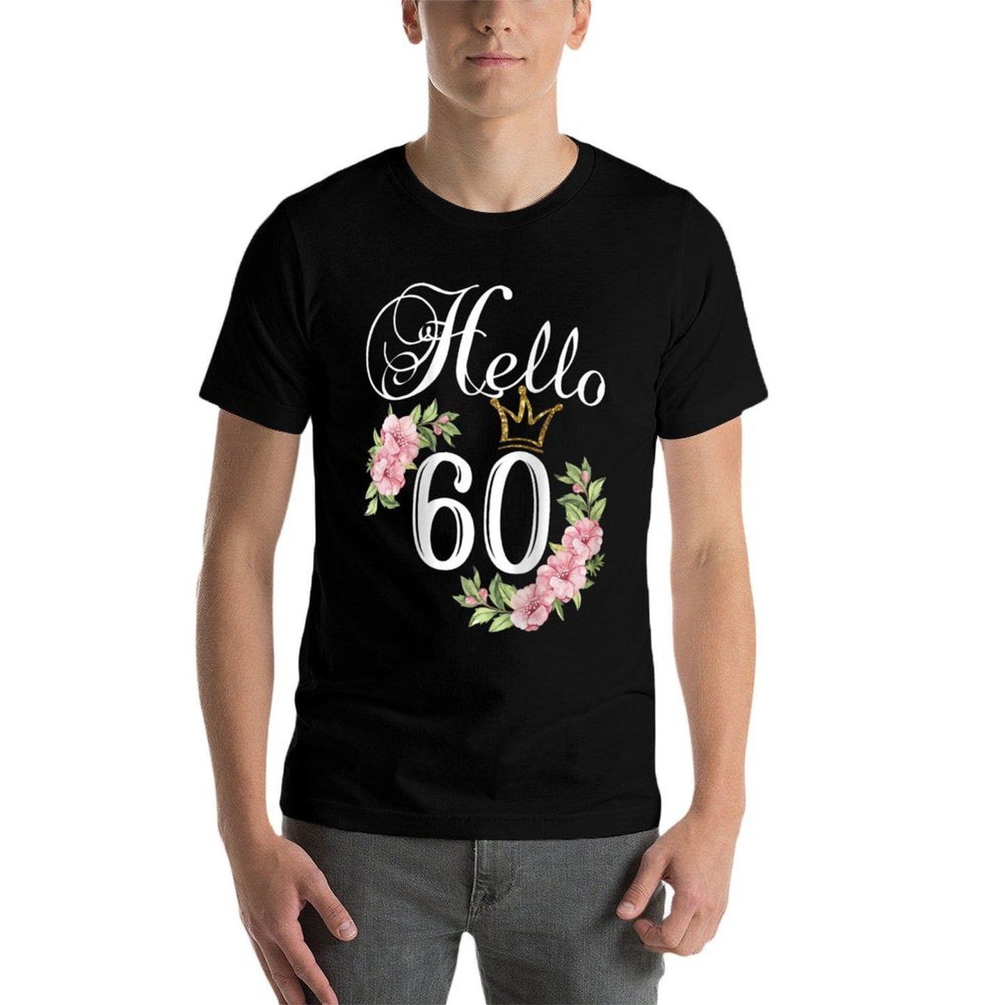 Womens Hello 60 with Flowers & Crown 60th Birthday Raglan Baseball Soft T-Shirt