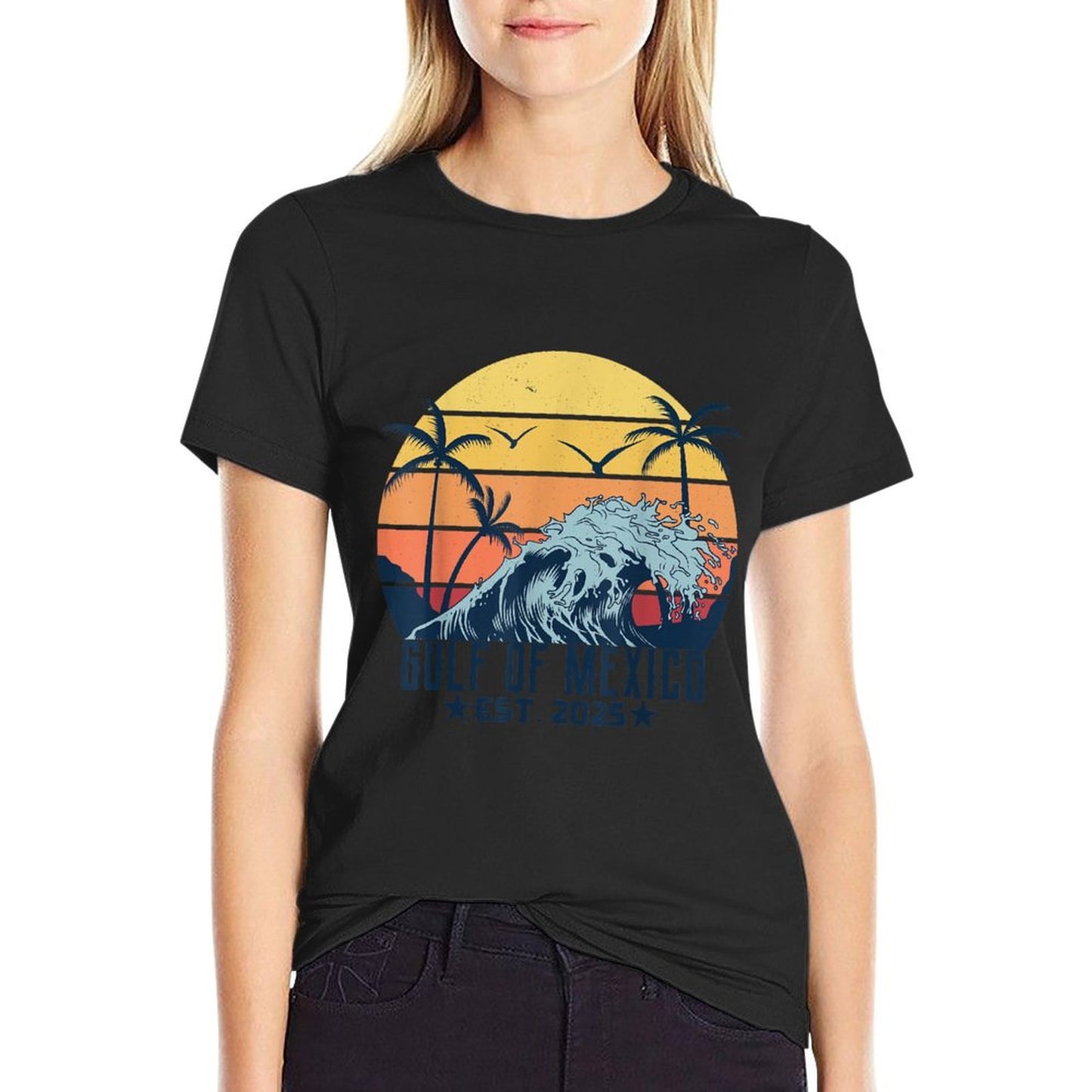 Retro Gulf Of USA America Est 2025 American Flag Gulf Mexico Durable T-Shirt