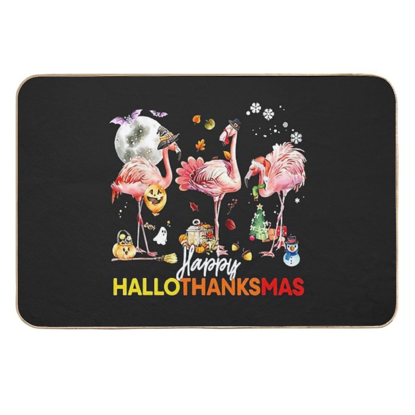 Happy HalloThanksMas Flamingo Holiday Party Halloween Eco-Friendly Bath Mat