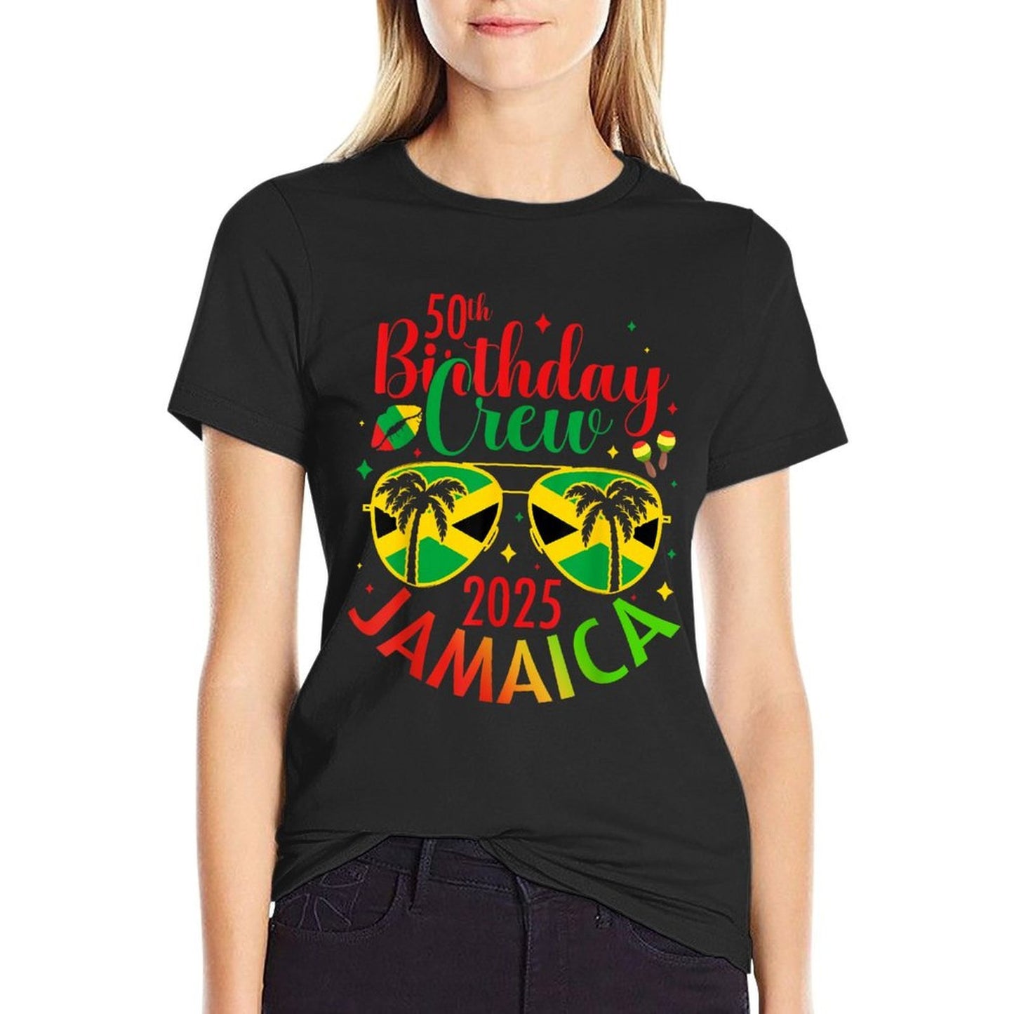 50th Years Old Birthday Crew Jamaica Trip 2025 Party Match Rolled Sleeves T-Shirt