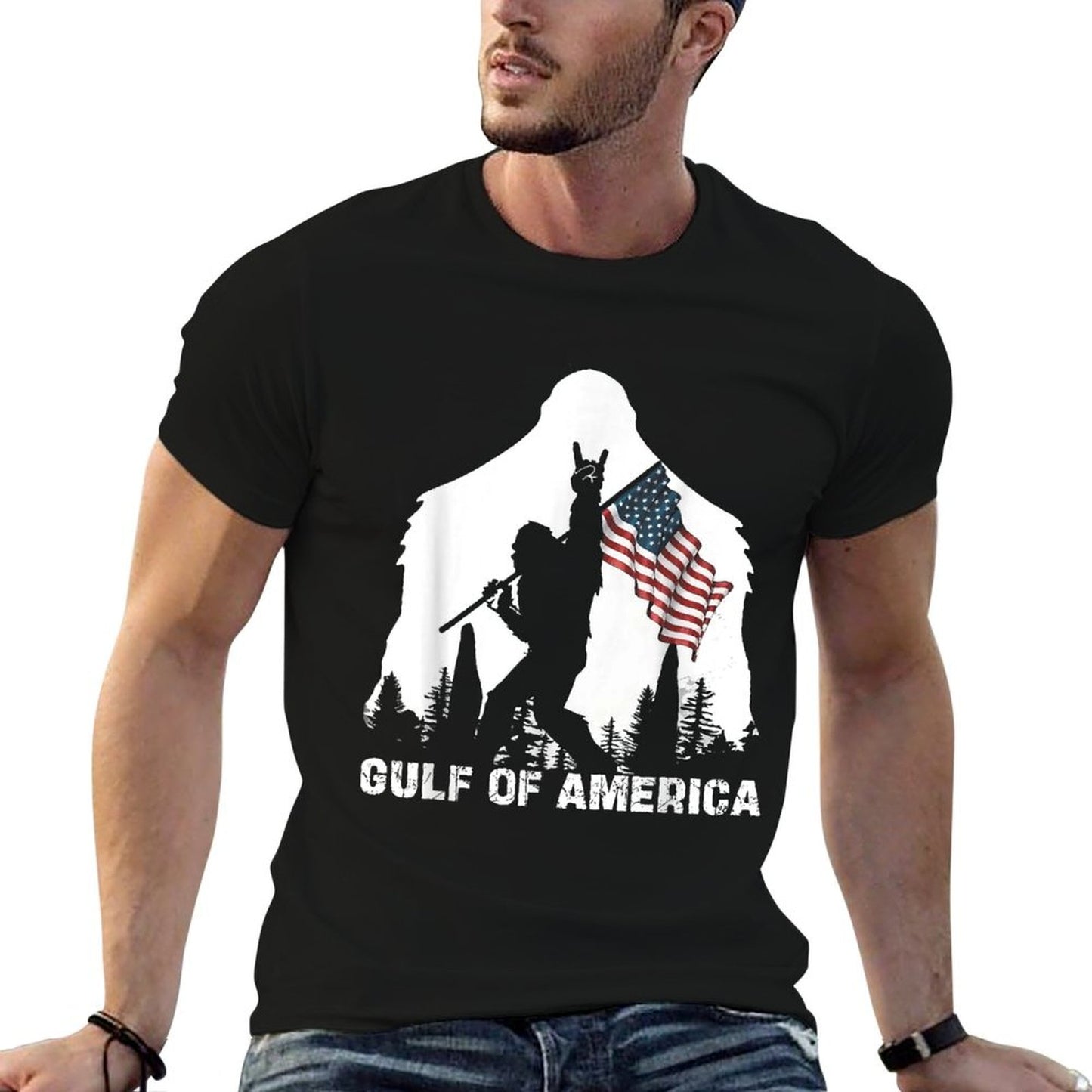 Gulf of USA America 2025 Funny Vintage USA Flag Stretchy T-Shirt