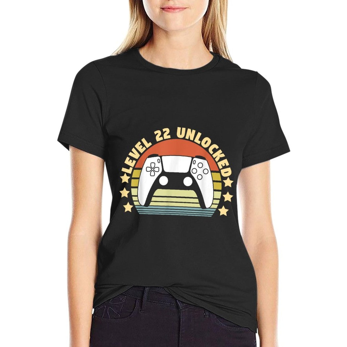 Level 22 Unlocked Funny Video Gamer 22nd Birthday Oversized Silhouette T-Shirt