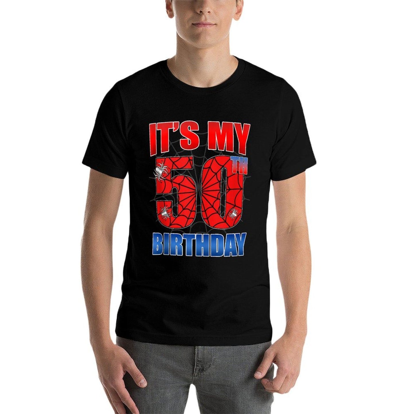 Spider Web 50 Years Old It's My 50th Birthday Boy Party Oversized Silhouette T-Shirt