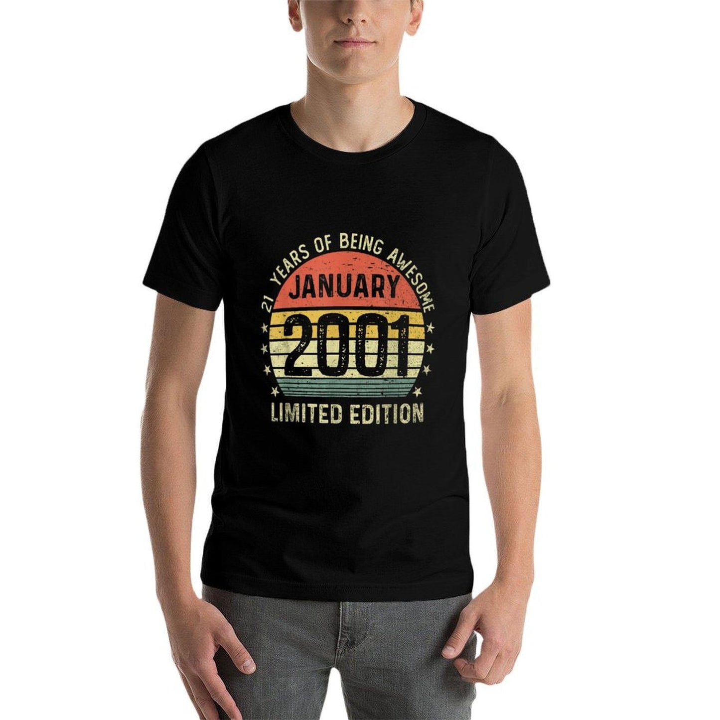 21 Years Of Being Awesome Funny 21st Birthday Ribbed Collar T-Shirt