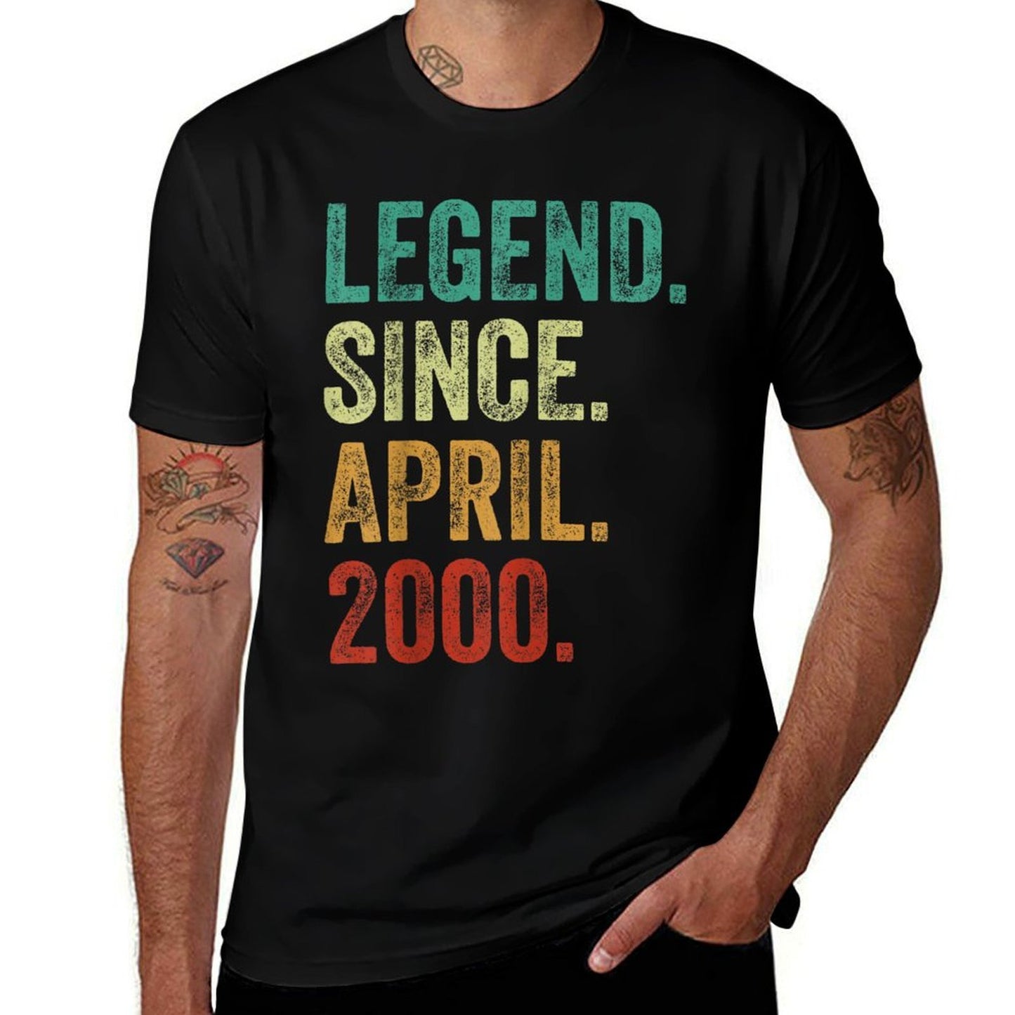 25 Years Old Legend Since April 2000 25th Birthday Ribbed Collar T-Shirt