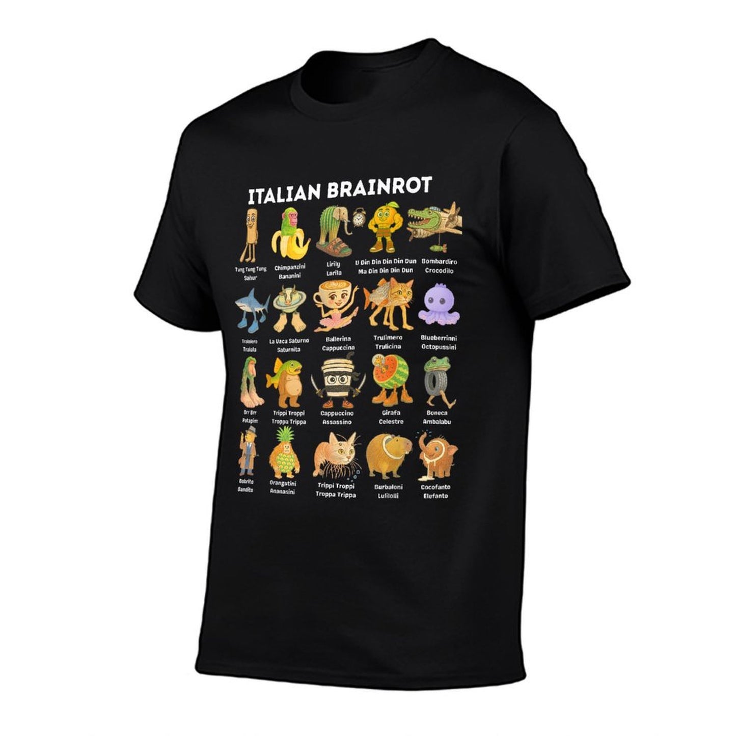 Types of Italian Brainrot Meme Character Hand Drawn for Kids Ribbed Collar T-Shirt