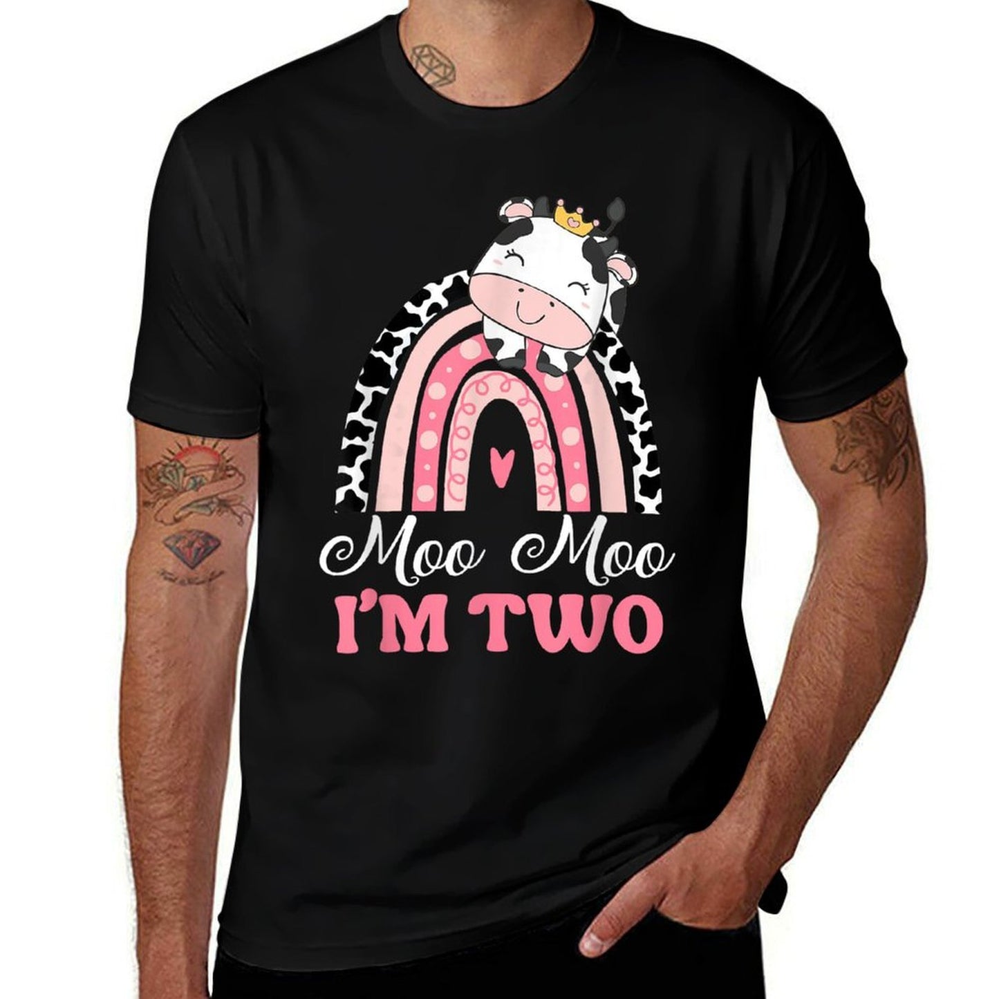 Moo Moo Im Two Birthday Girl Outfit 2nd Bday For Toddler Rolled Sleeves T-Shirt