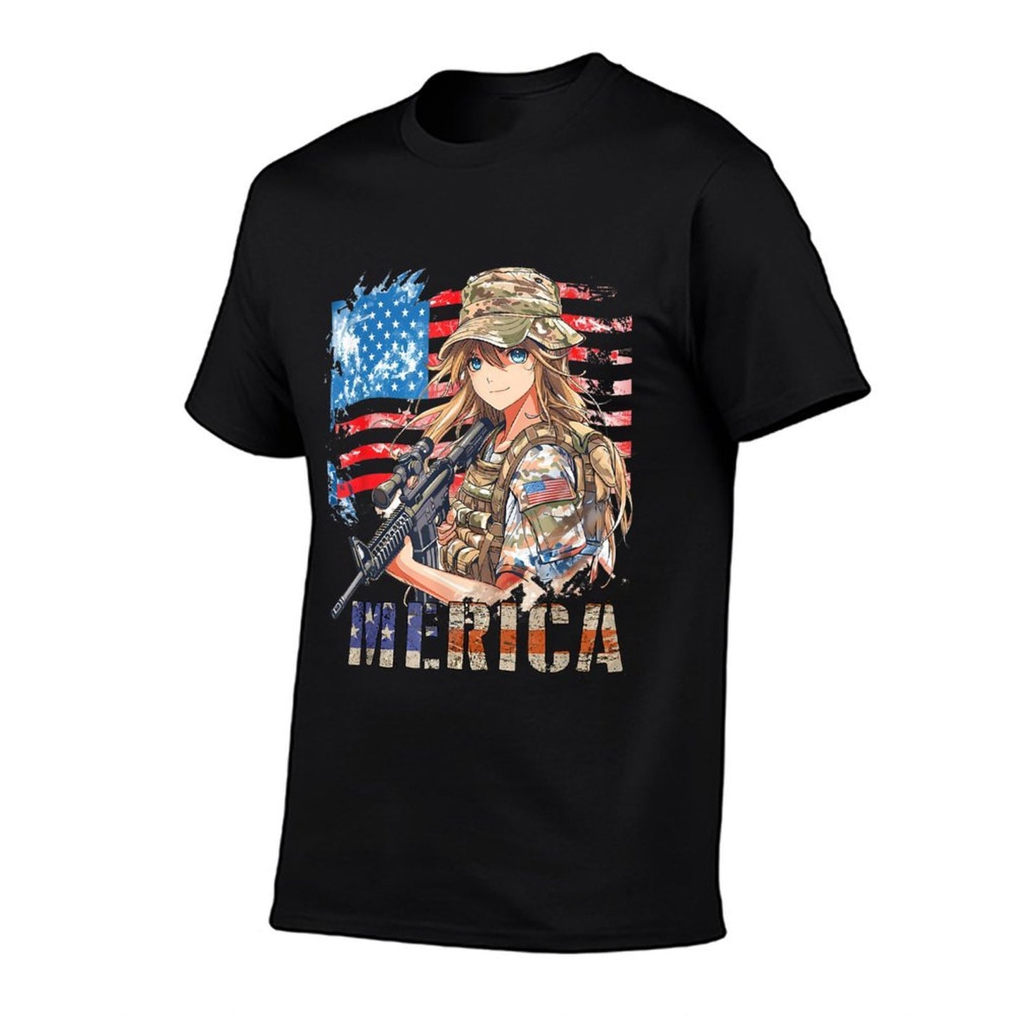 4th Of July Military Anime Girl Patriotic Kid Women US Moisture-wicking T-Shirt