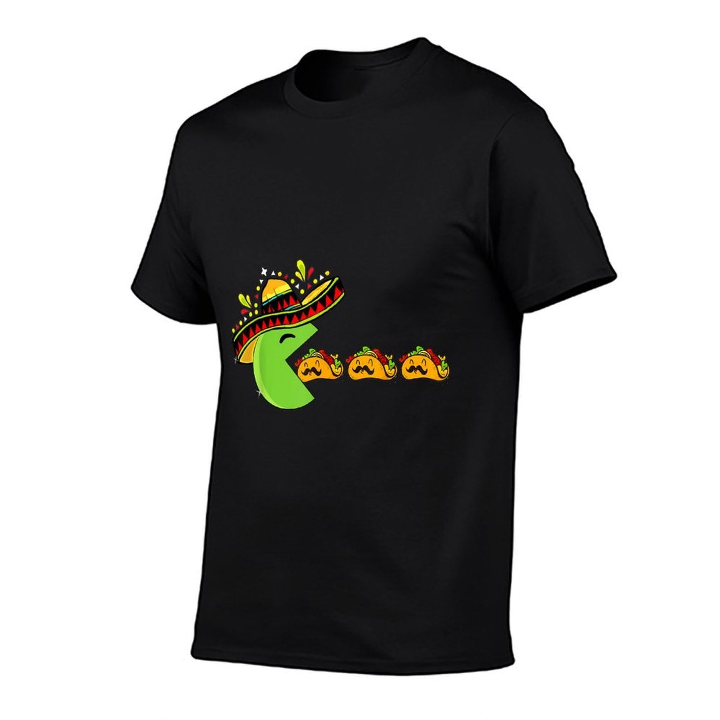 Sombrero Eating Funny Tacos with Mustaches Cinco De Mayo Ribbed Collar T-Shirt