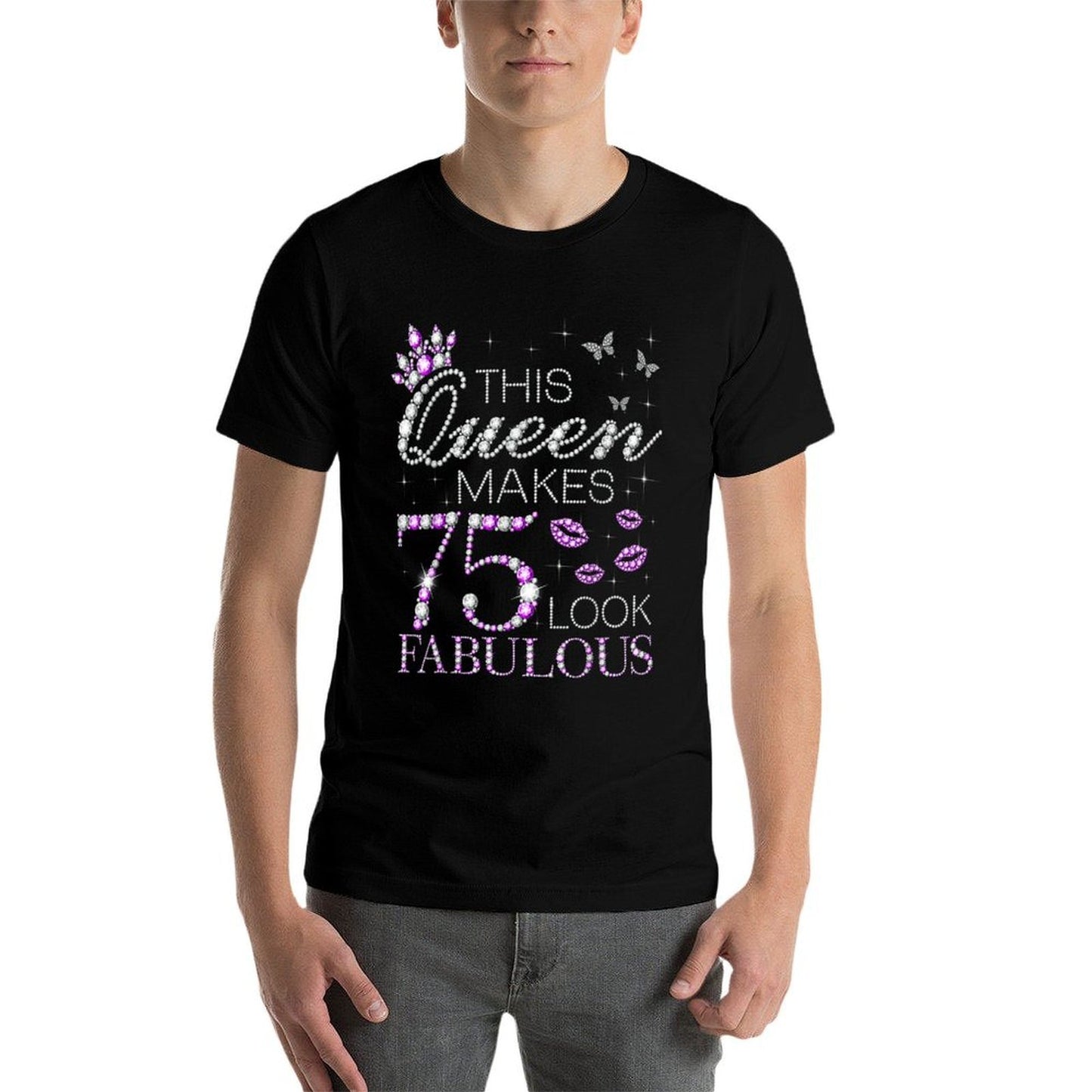 This Queen Makes 75 Look Fabulous 75th Birthday Purple Style Rolled Sleeves T-Shirt