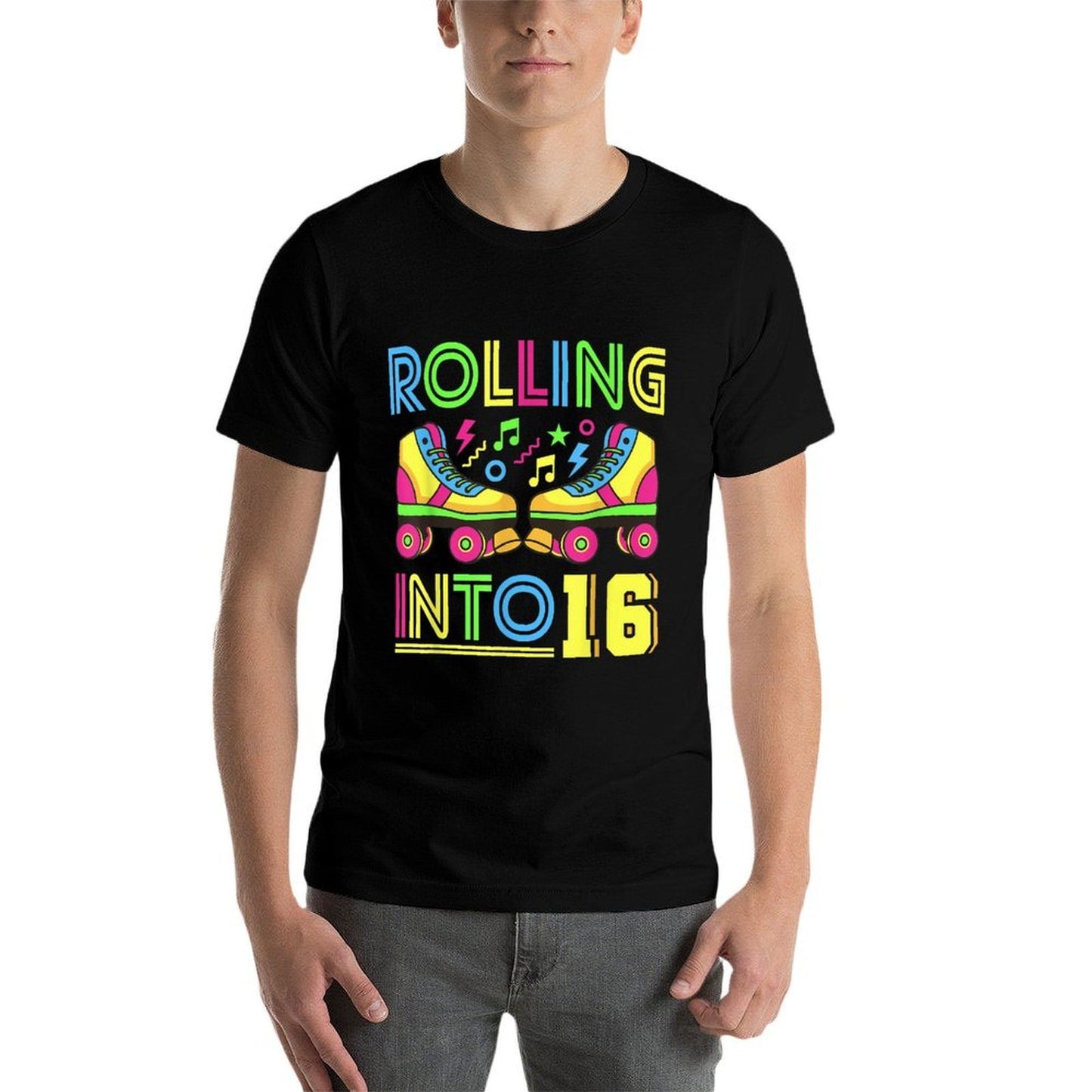 Rolling Into 16 Year Old 80s Party 90s Costume 16th Birthday Vintage-inspired T-Shirt