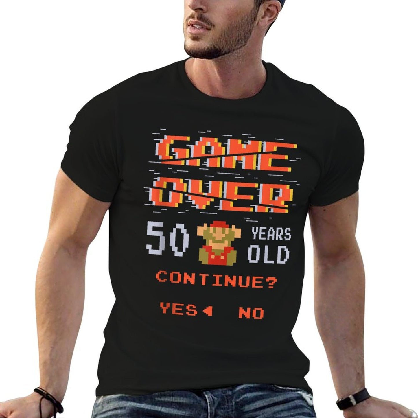 Super Mario 50th Birthday Game Over Pixel Portrait Eco-friendly Material T-Shirt
