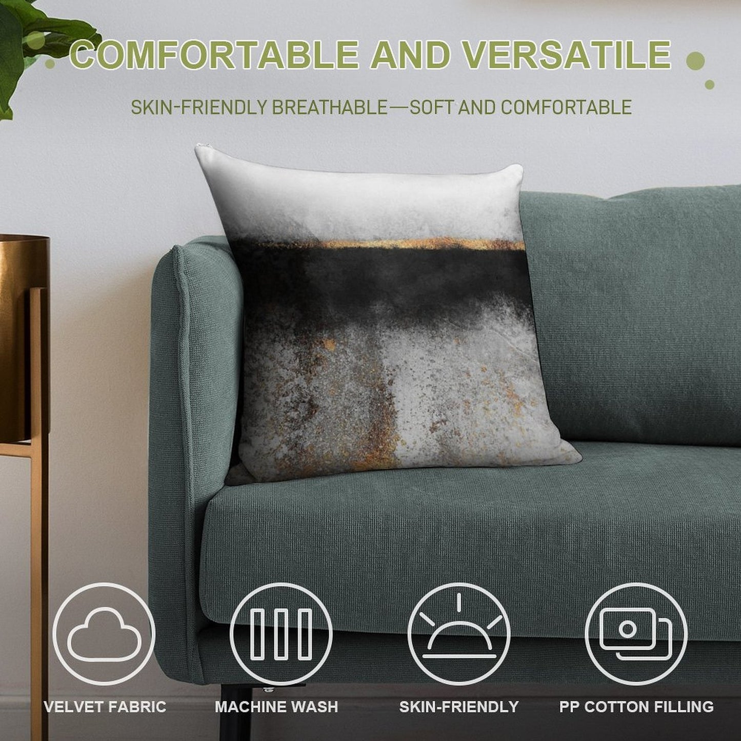 Soot And Gold Soft Skin-Friendly Throw Pillow