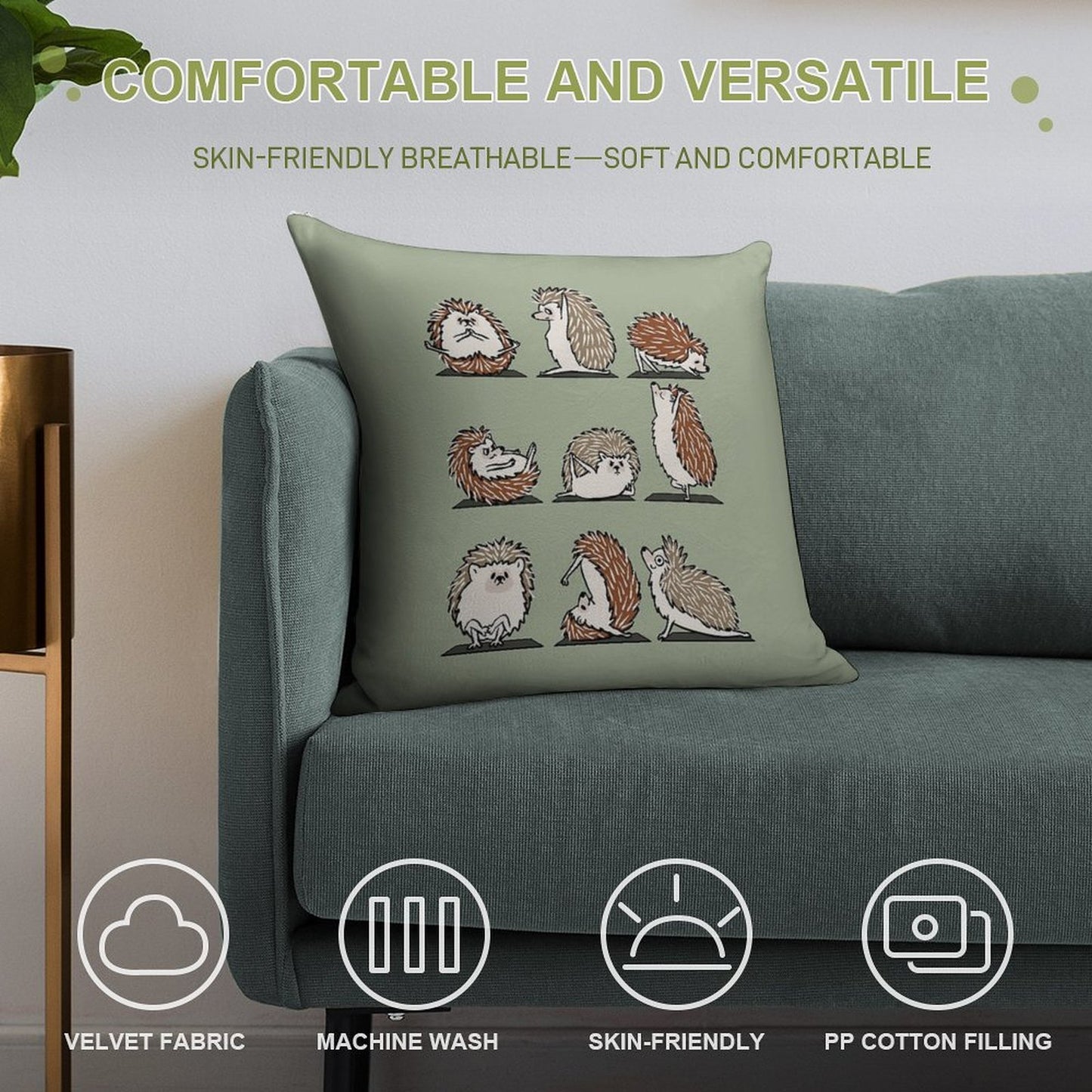 Hedgehog Yoga Soft Shrink-Resistant Throw Pillow