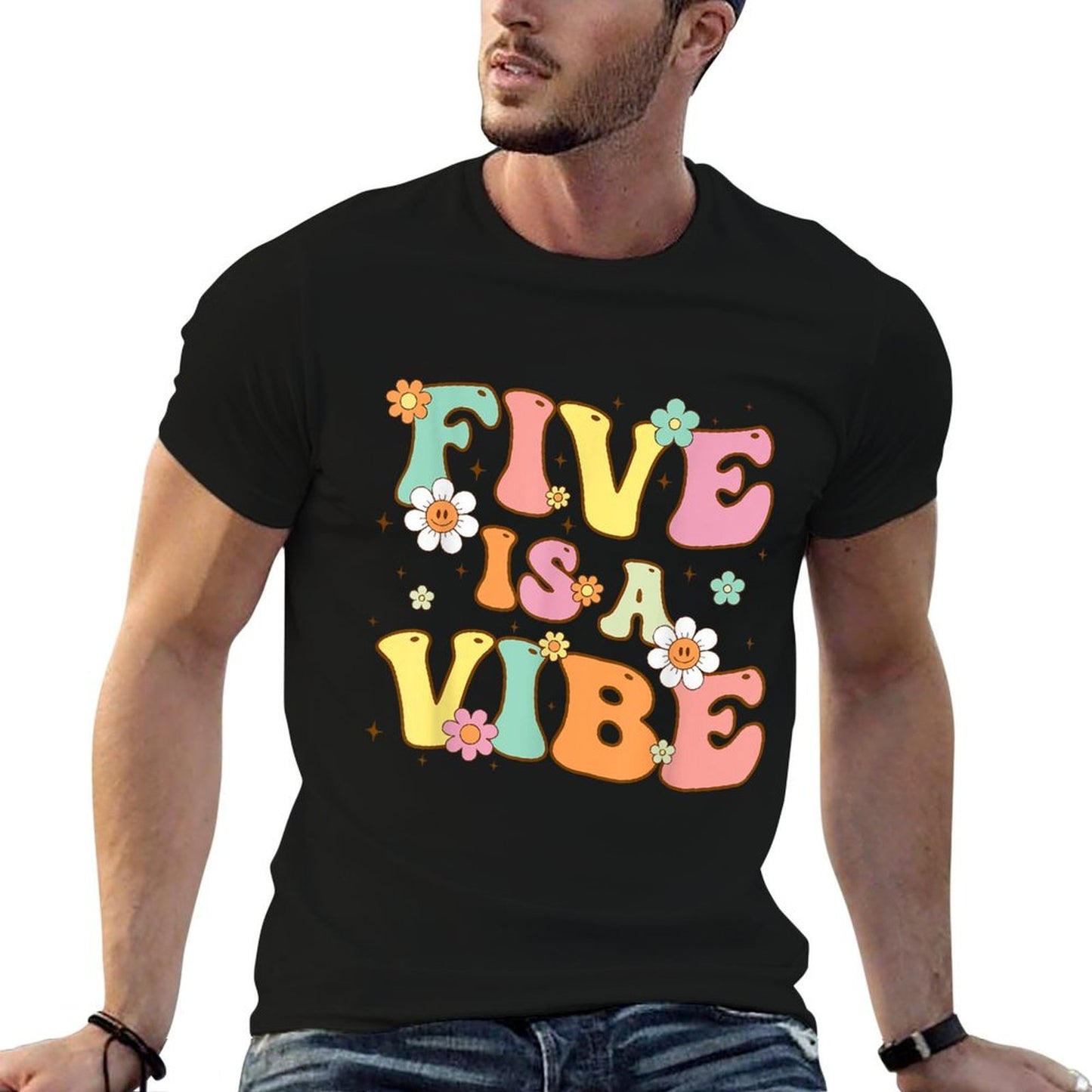 Groovy 5th Birthday Five Is A Vibe 5 Year Old Girls Boys Vintage-inspired T-Shirt
