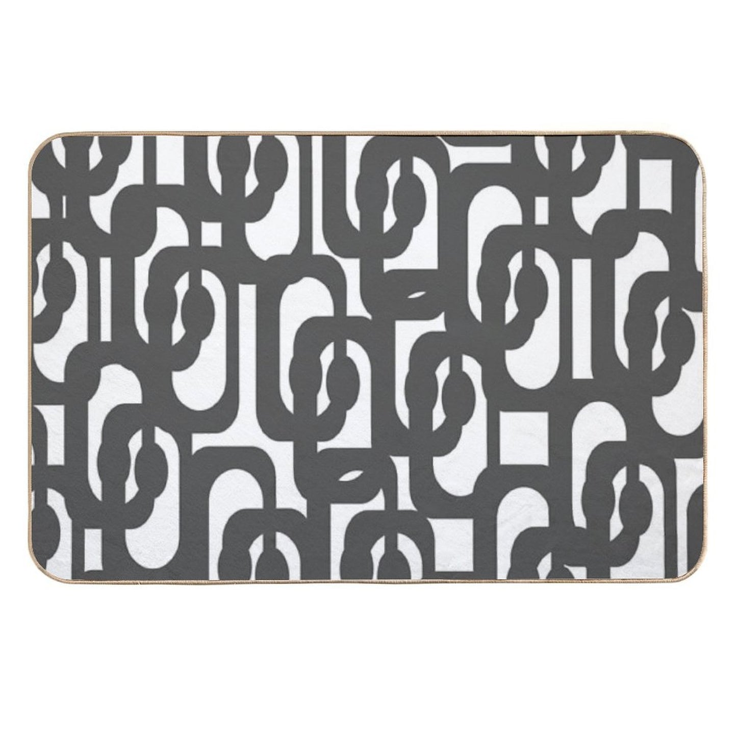 Dark Grey And White Mid-century Modern Abstract Loop Pattern Non-Slip Bath Mat