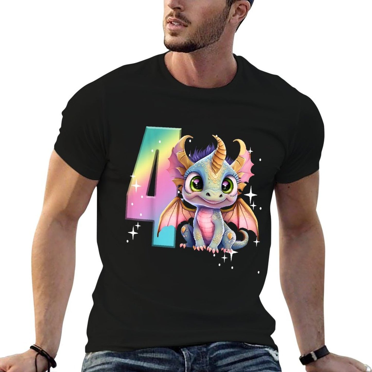 4th Birthday Dragon Party Rainbow Girl Dragon Four 4 Vintage-inspired T-Shirt