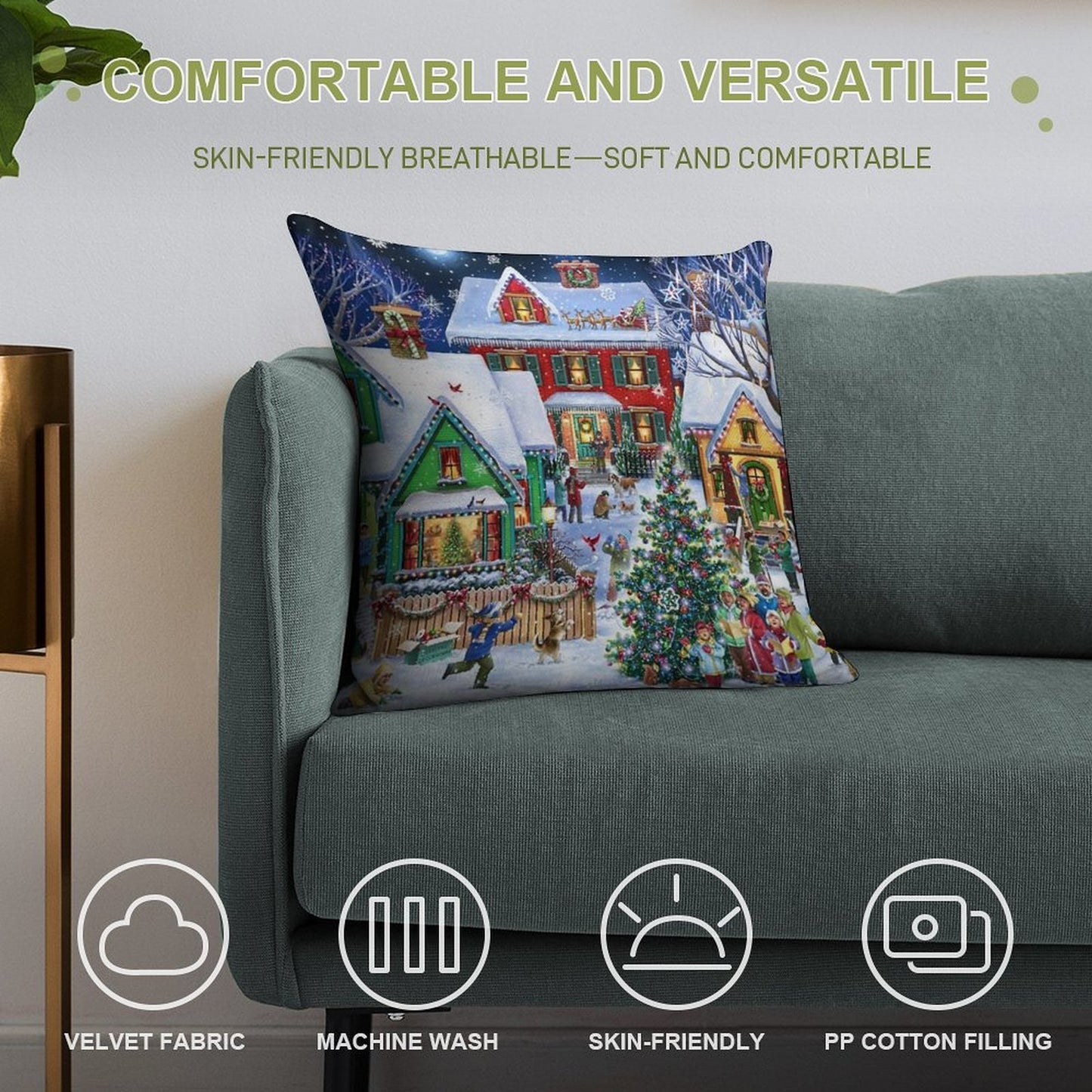 Colorful Winter Houses Soft Durable Construction Throw Pillow