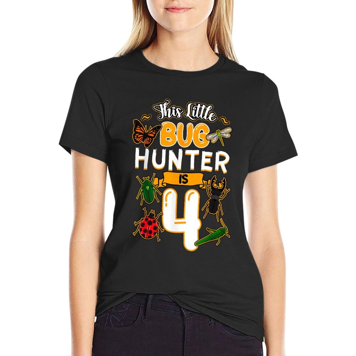 This Little Bug Hunter Is 4 Birthday Insect Bday Party Fade-proof Color T-Shirt