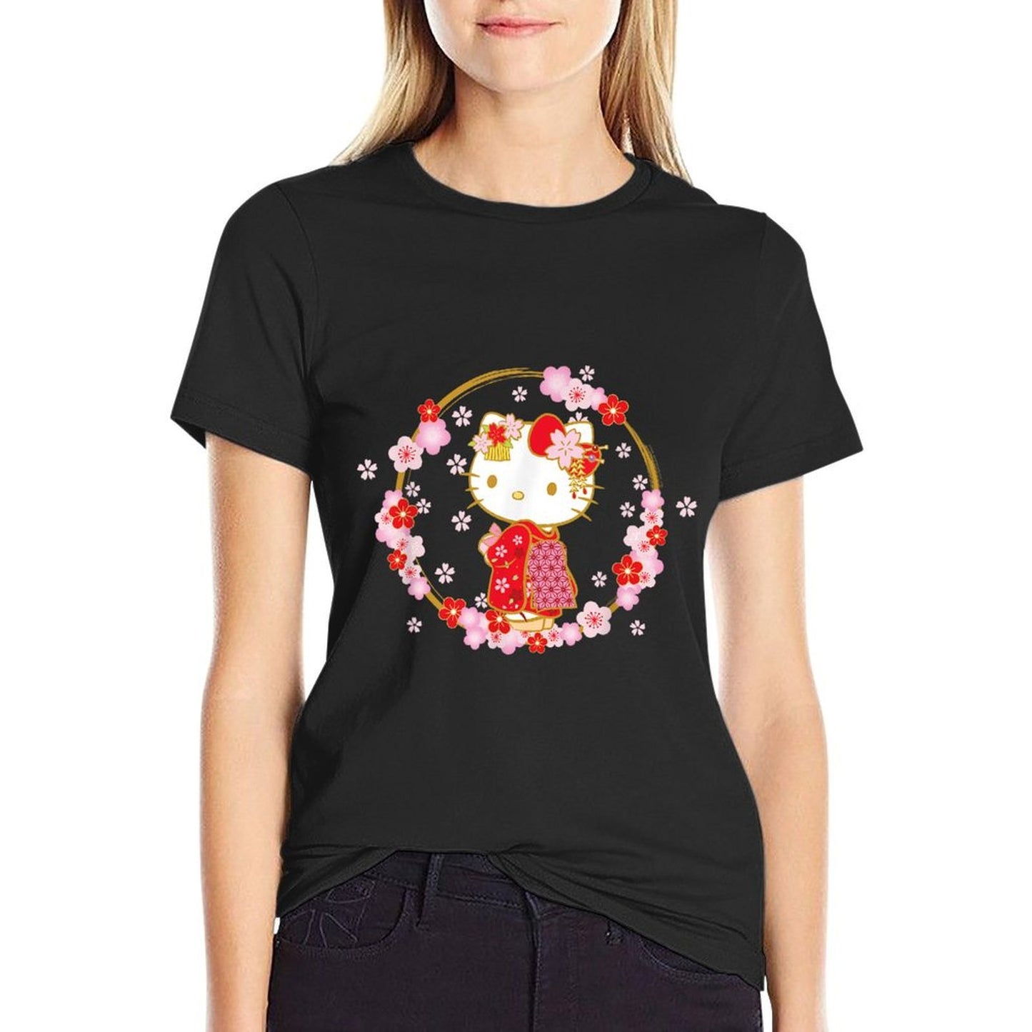 Hello Kitty Sakura Spring High-quality Stitching T-Shirt