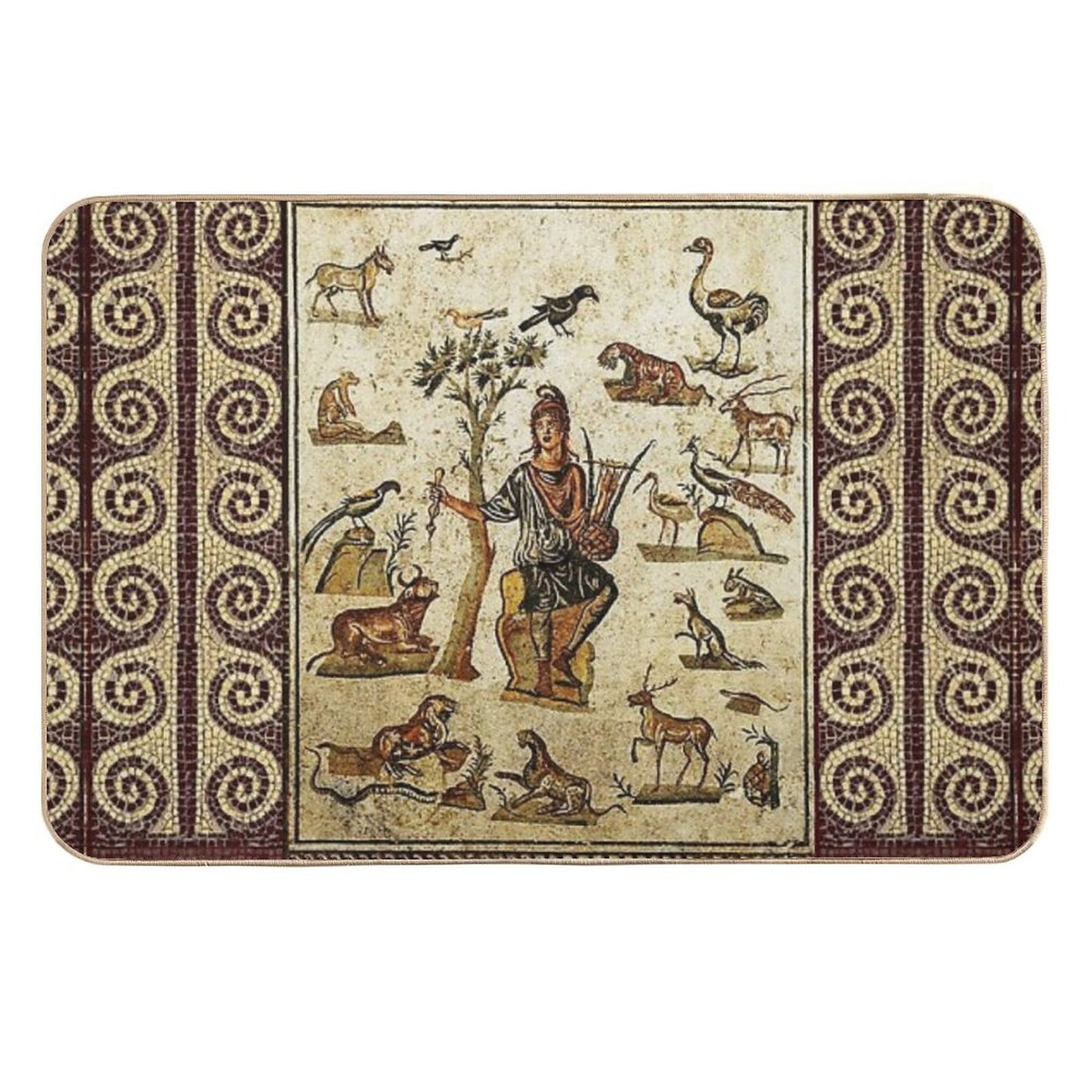 ANTIQUE ROMAN MOSAICS ,ORPHEUS ENCHANTING ANIMALS WITH HIS MUSIC Dirt-Trapping Bath Mat