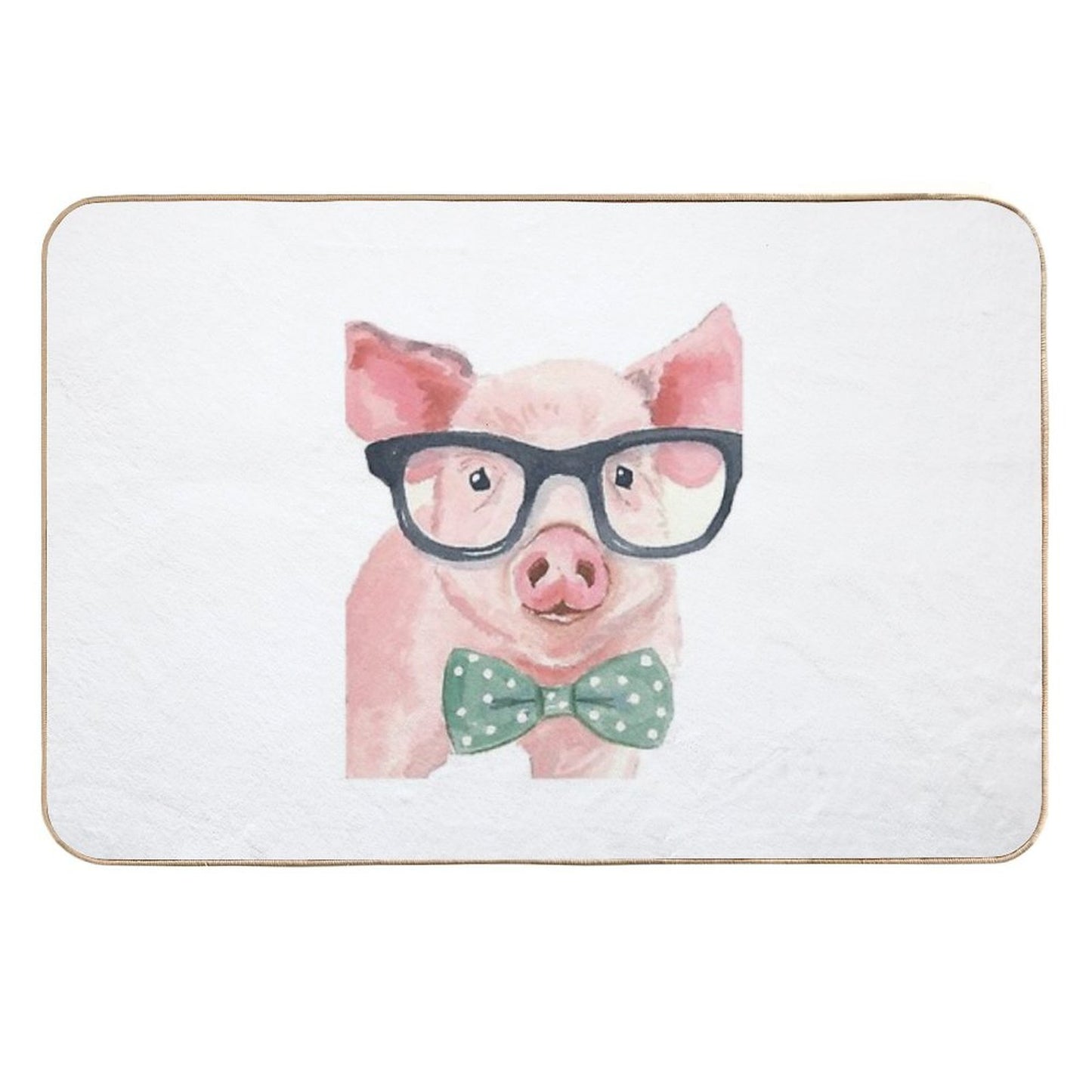 Cute,Funny,Printed,Pig, Piglet, Painting,Glasses Easy Maintenance Bath Mat