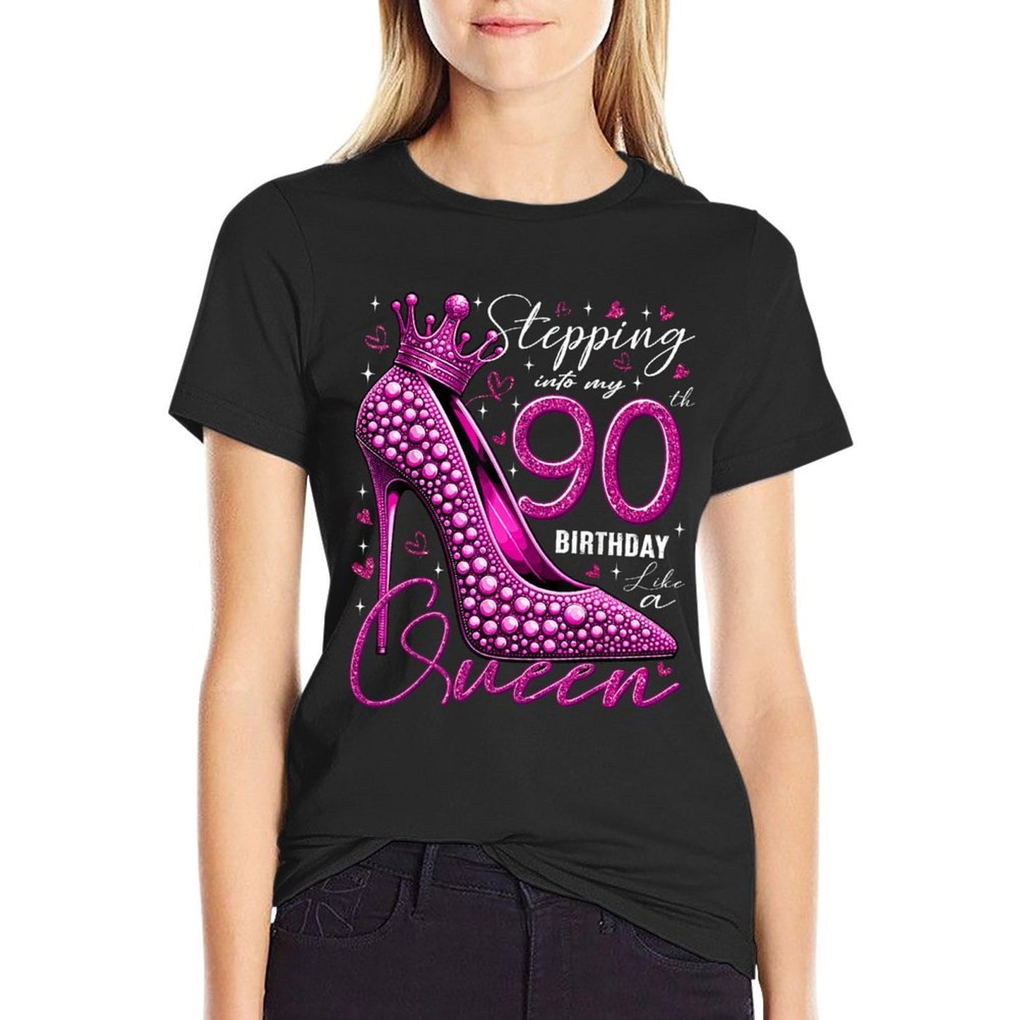 90 Year Old Gifts High Heels Stepping Into My 90th Birthday Cotton T-Shirt