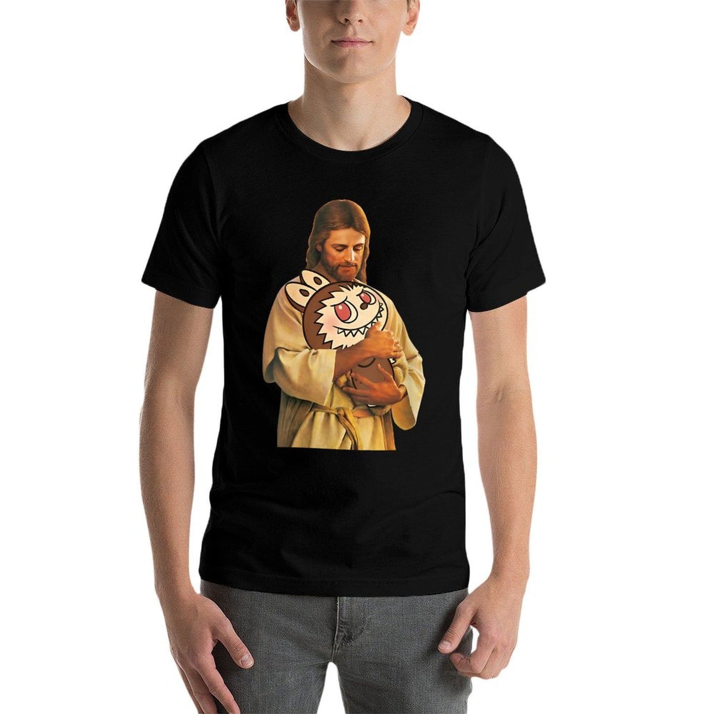 Womens Funny Meme Labubu Lover Cute Jesus Holding Labubu Joke Humor Tagless Design T-Shirt