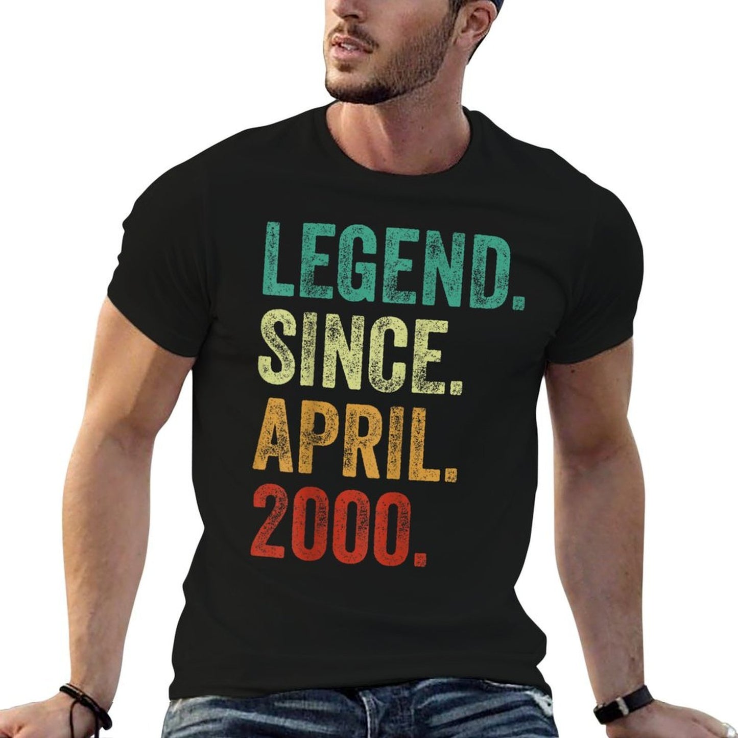25 Years Old Legend Since April 2000 25th Birthday Ribbed Collar T-Shirt