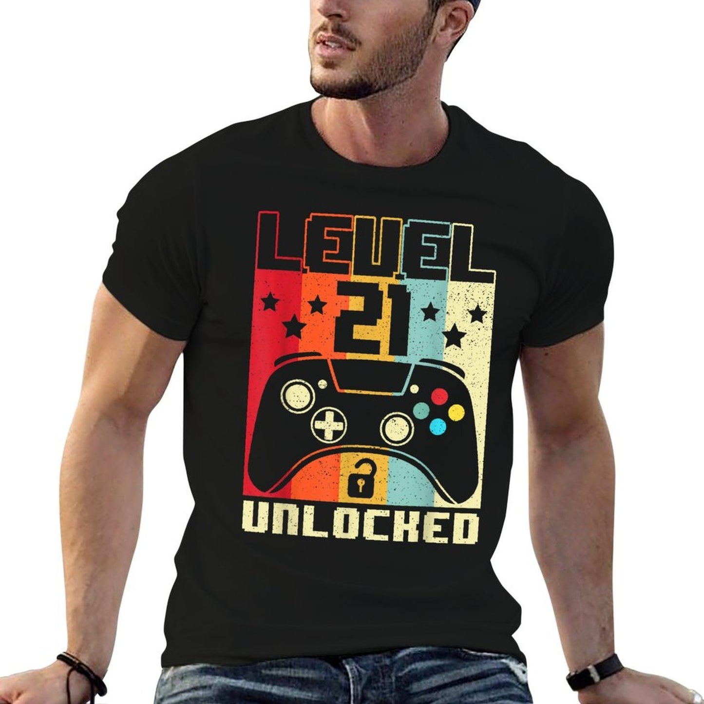 Level 21 Unlocked Funny Video Gamer 21st Birthday Gift Moisture-wicking T-Shirt