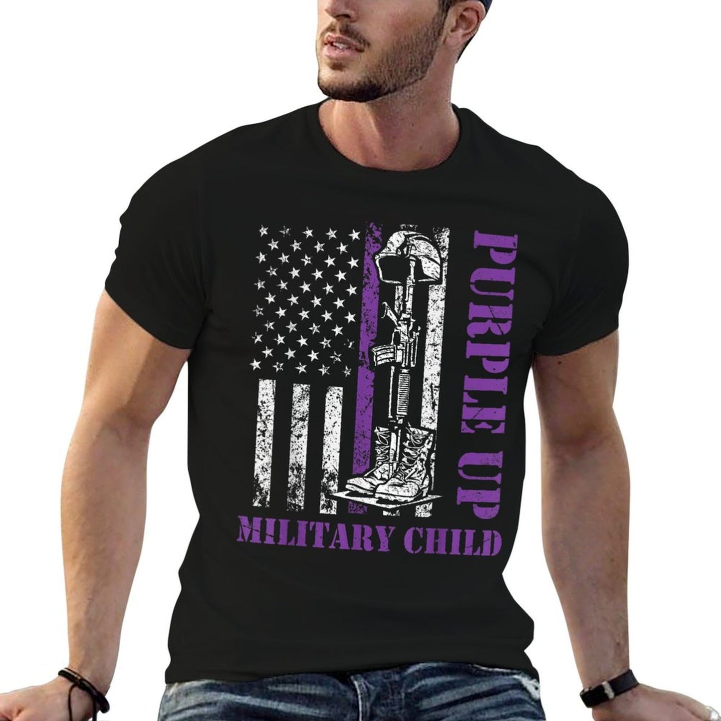 Purple Up Military Kids Month of Military Child Retro Graphic-printed T-Shirt