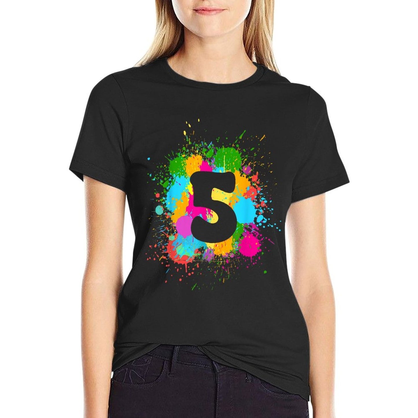 5 Years Old Birthday Colorful Paint Splashes Girls Boys Graphic-printed T-Shirt