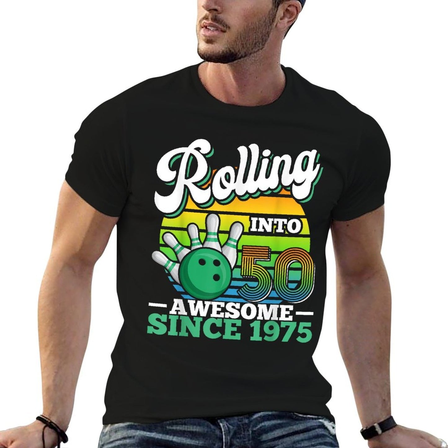 Bowling Birthday Party Rolling Into 50 Years 50th Birthday Oversized Silhouette T-Shirt