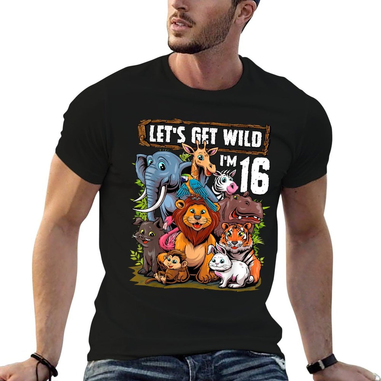 16 Year Old Zoo Birthday Safari Jungle Animals 16th Birthday Trendy Pattern T-Shirt