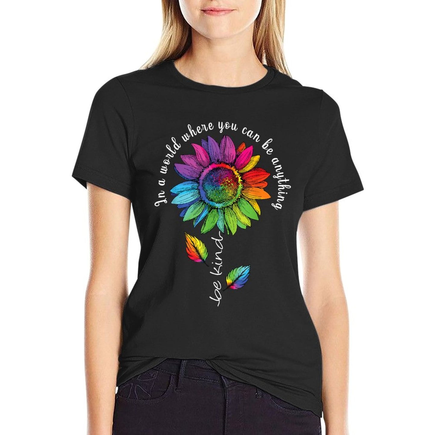 LGBTQ Rainbow Sunflower Be Kind Gay Love Pride Flower Wrinkle-resistant T-Shirt