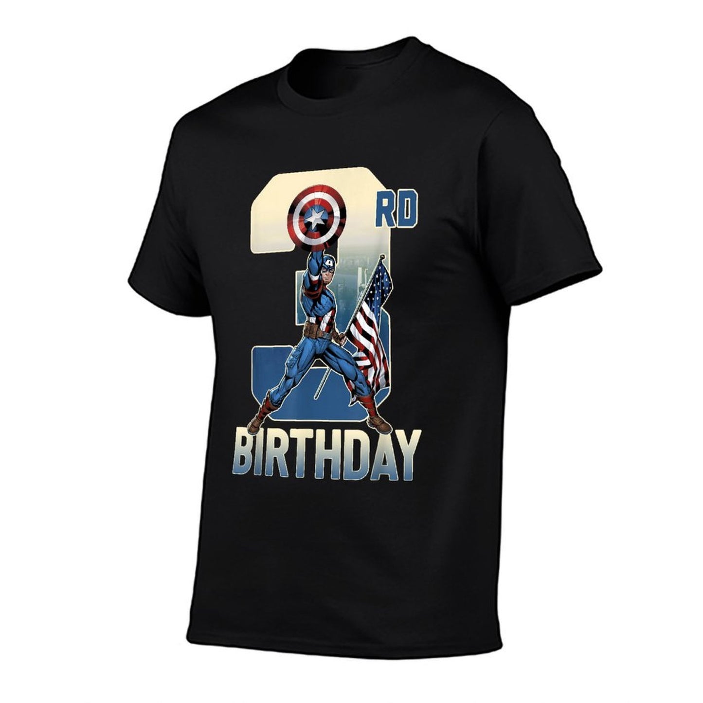Marvel Captain America 3rd Birthday Graphic Ribbed Collar T-Shirt