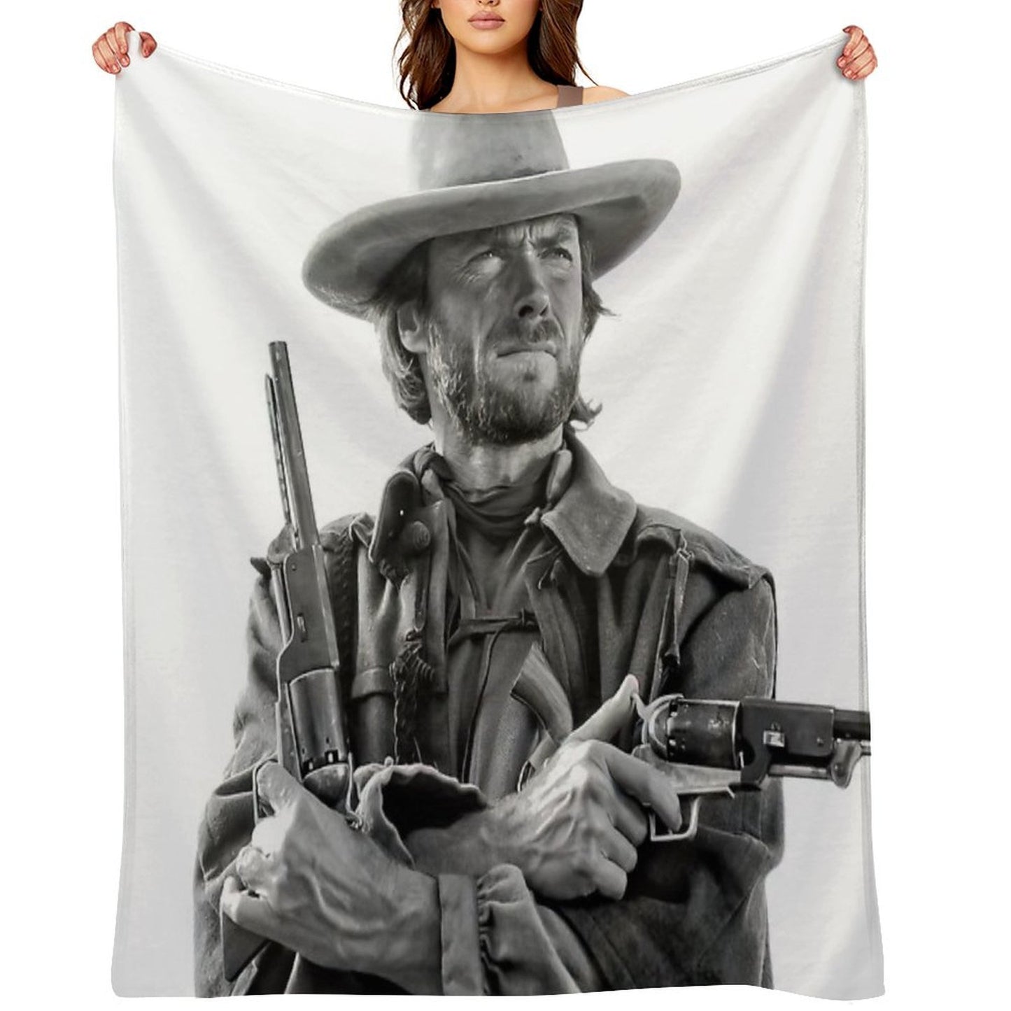 Clint Eastwood, Black And White, Vintage Cowboy Wall Art Easy Care Throw Blanket