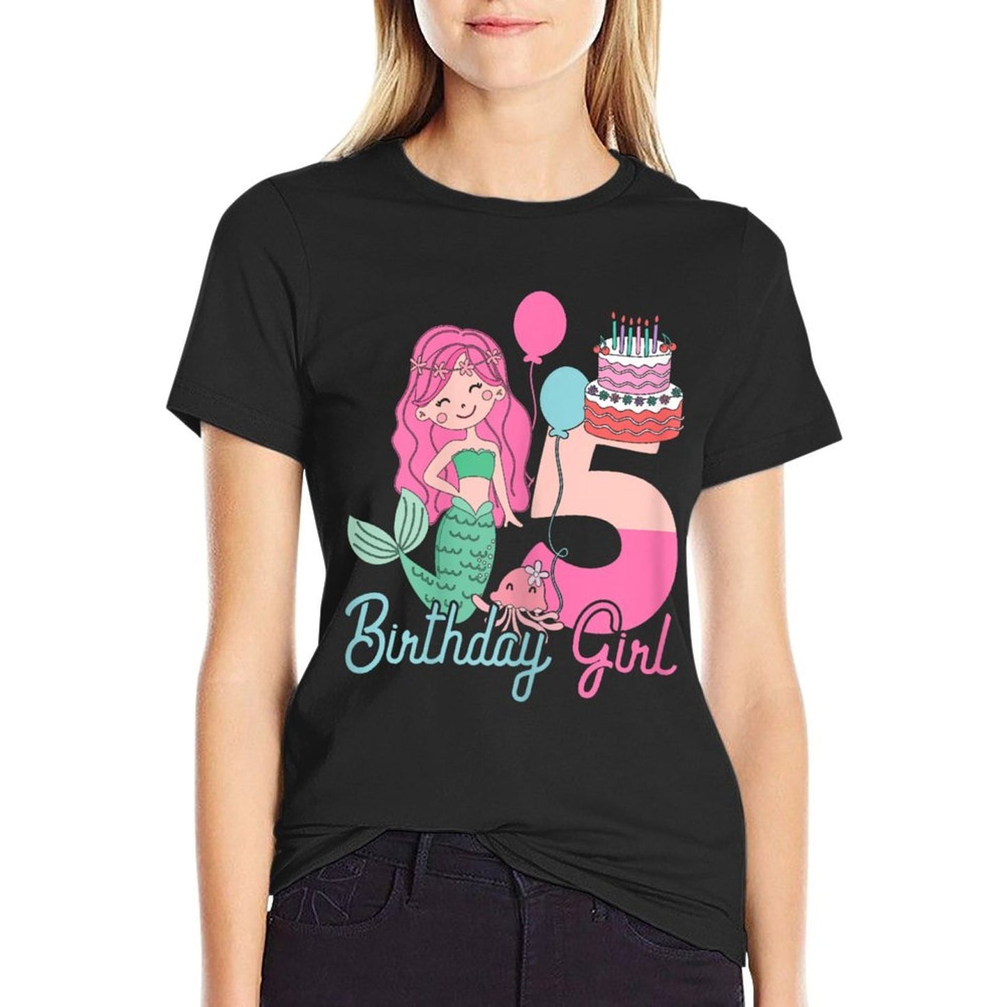 5 Years Old Birthday Girl Gifts Mermaid 5th Birthday Wrinkle-resistant T-Shirt
