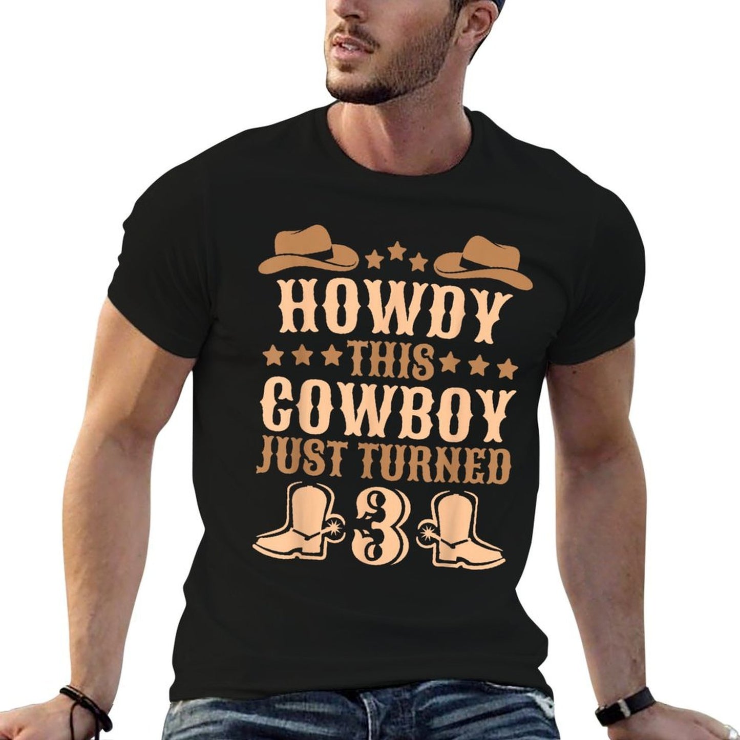 3yr Birthday Cowboy Western 3 Year Old Boy Kids 3rd Birthday Polyester Blend T-Shirt