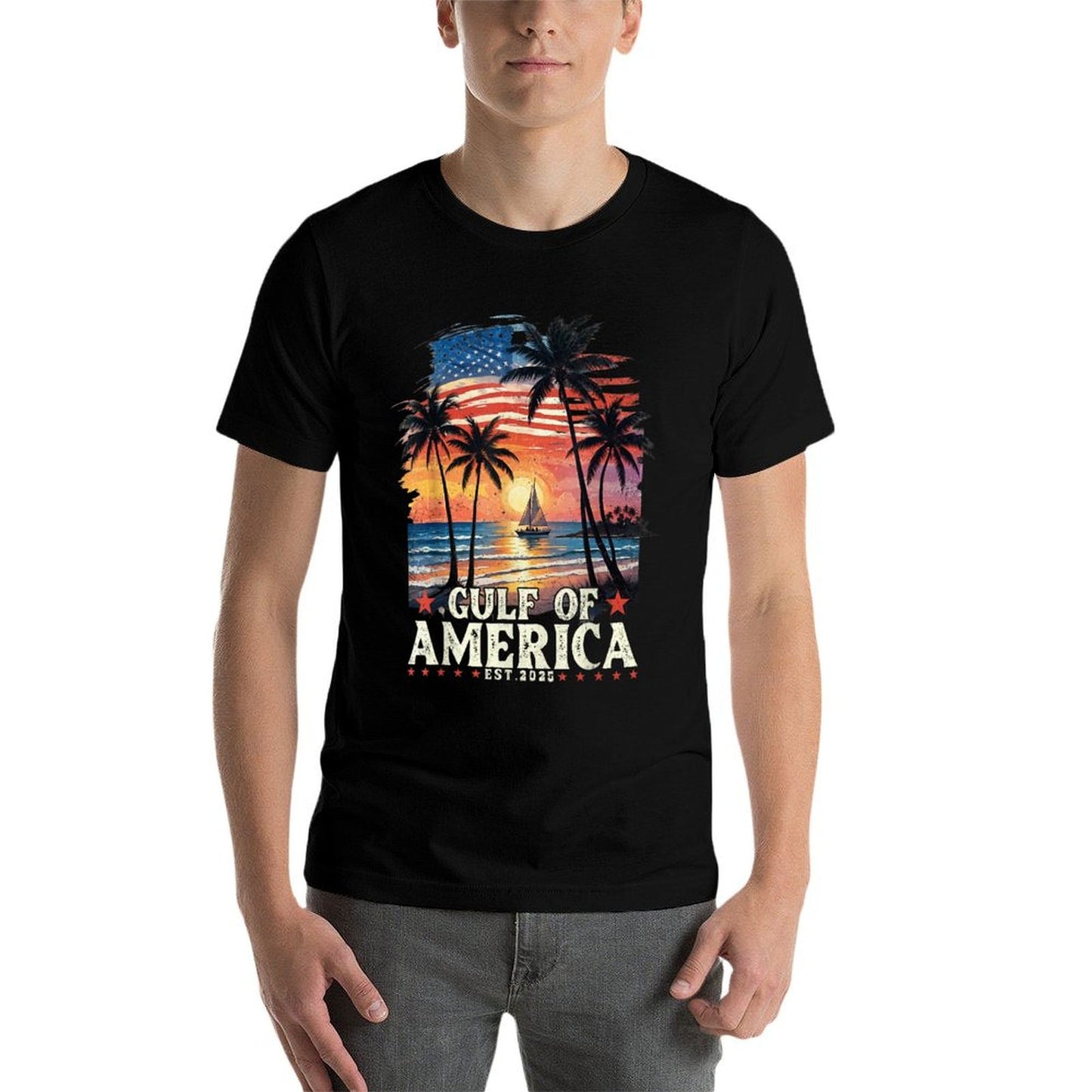 Retro Gulf Of USA America 2025 American Flag Gulf Mexico Graphic-printed T-Shirt